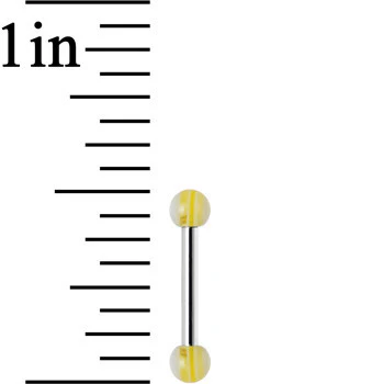 18G Acrylic Eureka Yellow Stripe Straight Barbell Eyebrow Ring - Image 2