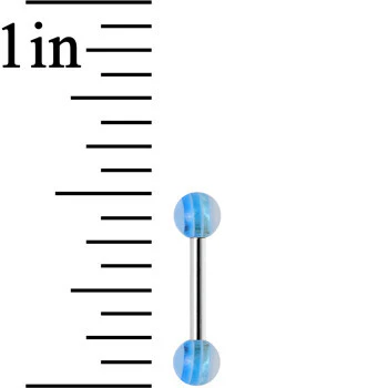 18G Acrylic Frosty Blue Stripe Straight Barbell Eyebrow Ring - Image 2