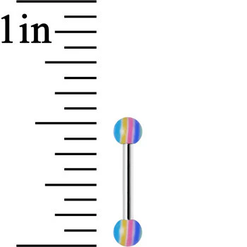 18G Acrylic Pastel Rainbow Stripe Straight Barbell Eyebrow Ring - Image 2