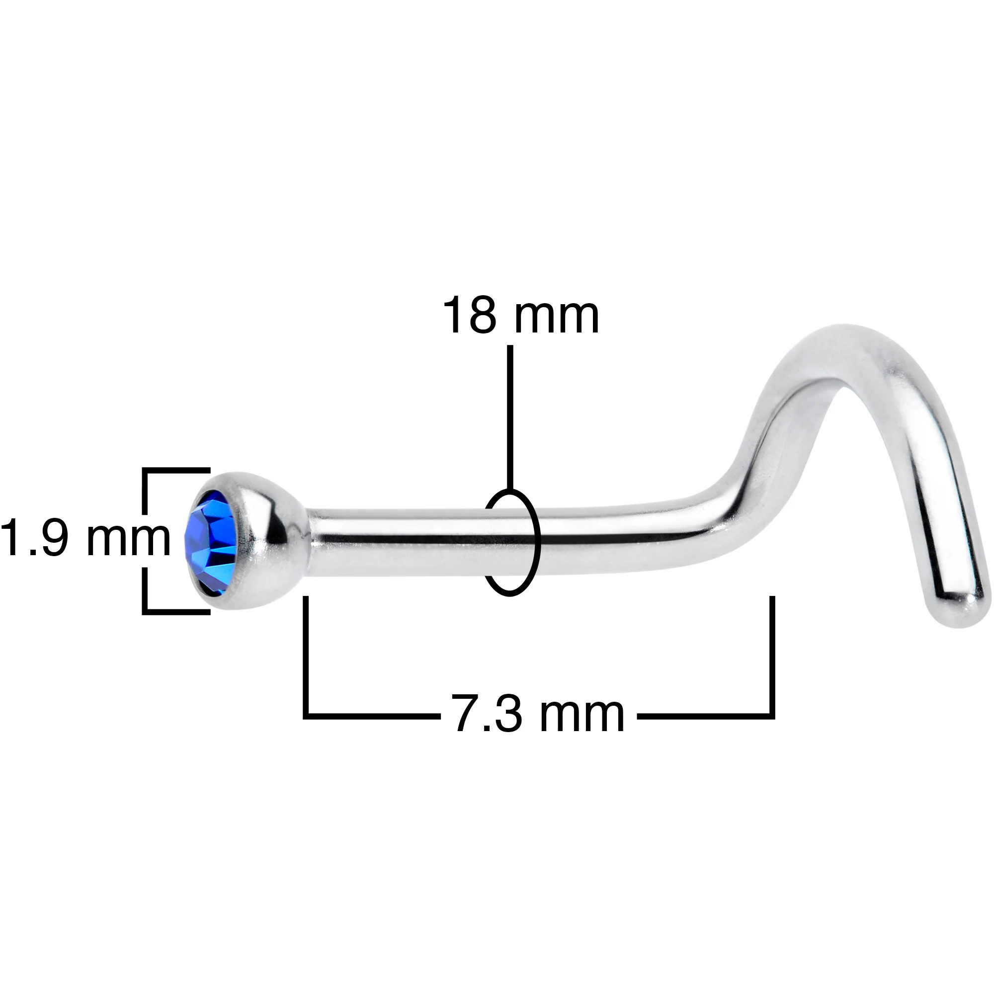 18G Blue 2mm Grade 23 Titanium Press Fit Left Nose Ring Screw - Image 4