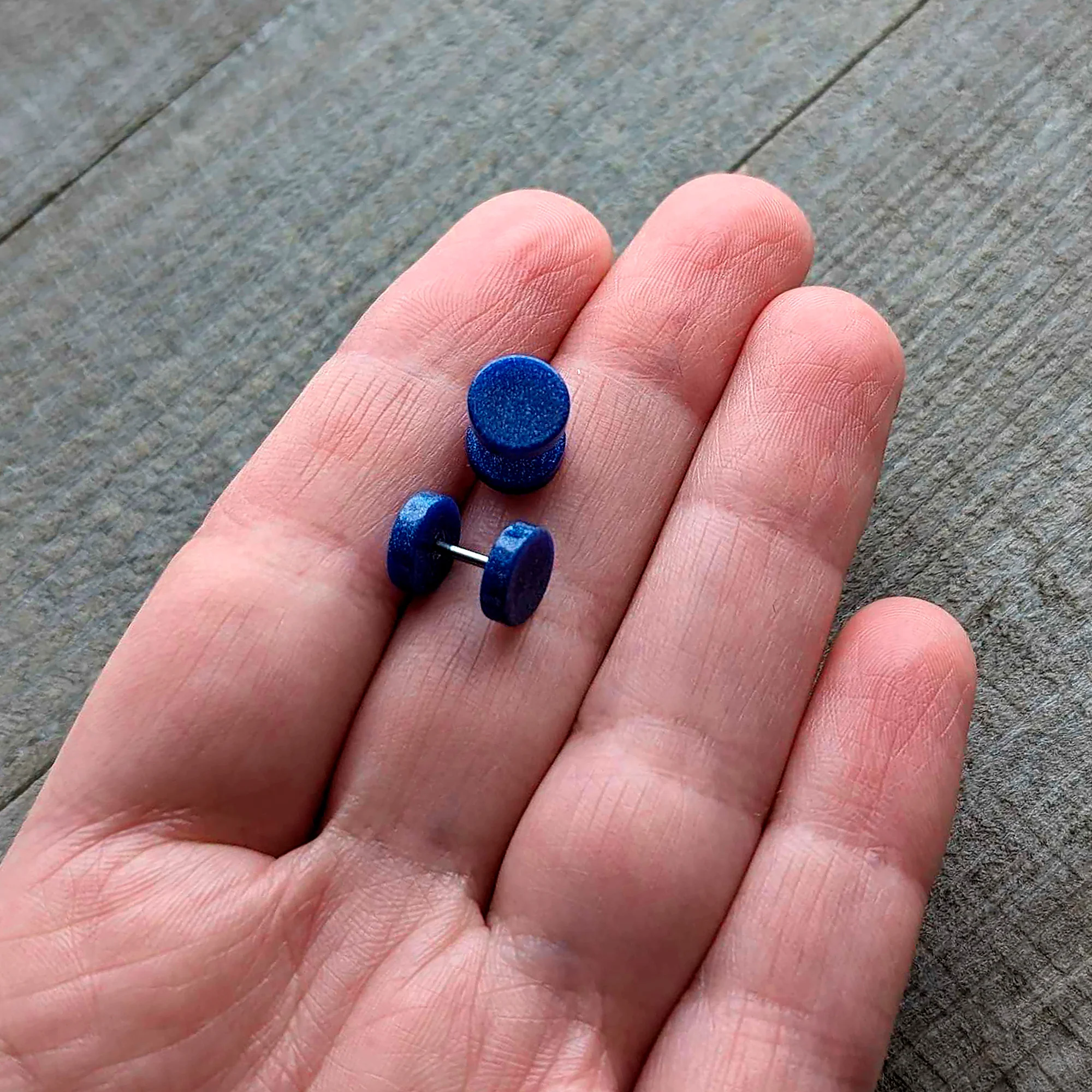 18G Blue Shimmer Acrylic Cheater Plug Set - Image 4