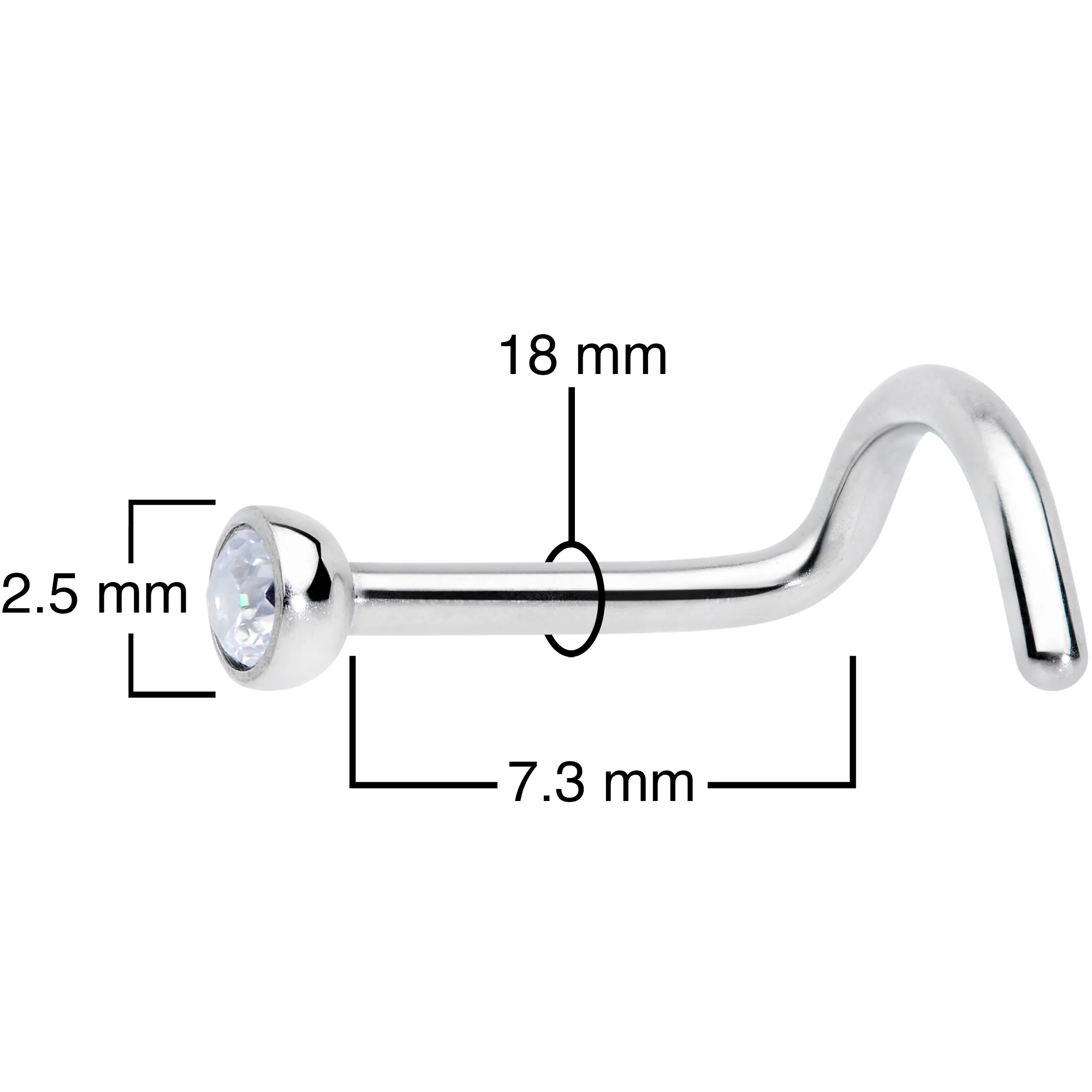 18G Clear 2.5mm Grade 23 Titanium Press Fit Left Side Nose Screw - Image 4