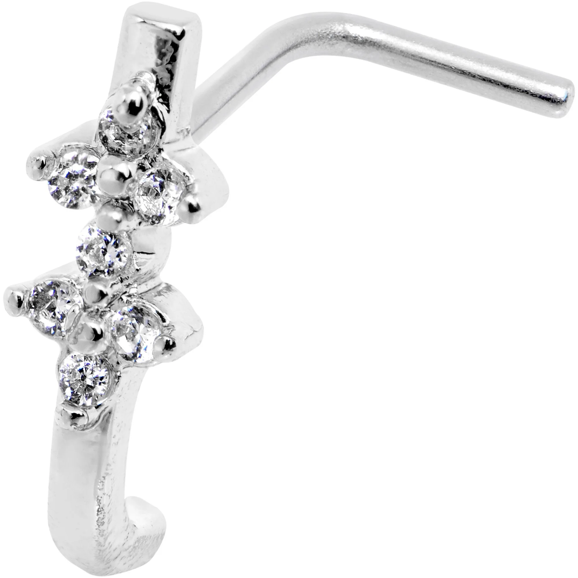 18G Clear CZ Bling Faux Hoop L Shaped Nose Ring - Image 2