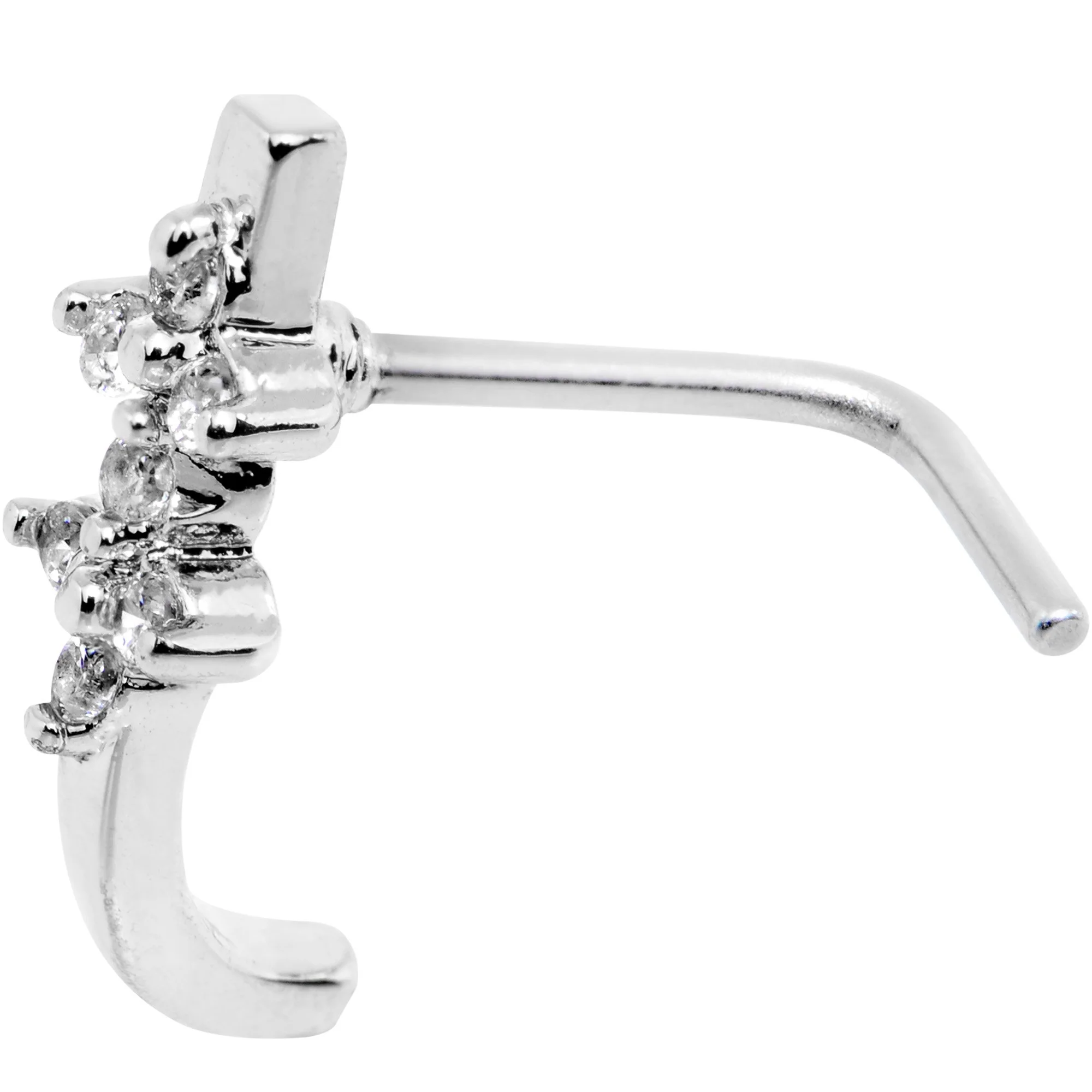 18G Clear CZ Bling Faux Hoop L Shaped Nose Ring - Image 3
