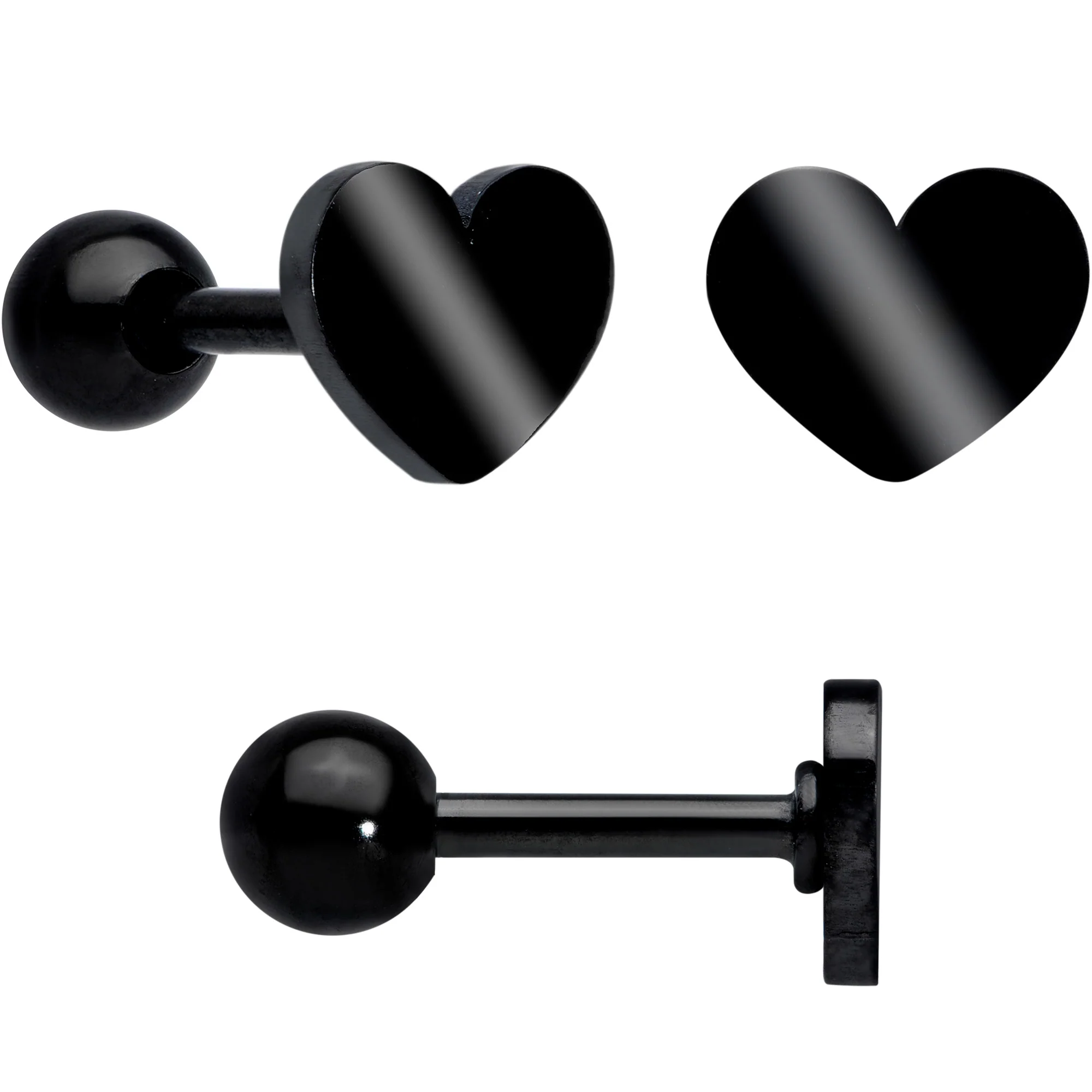 18G Clear CZ Gem Black Heart Cartilage Tragus Set of 8 - Image 6