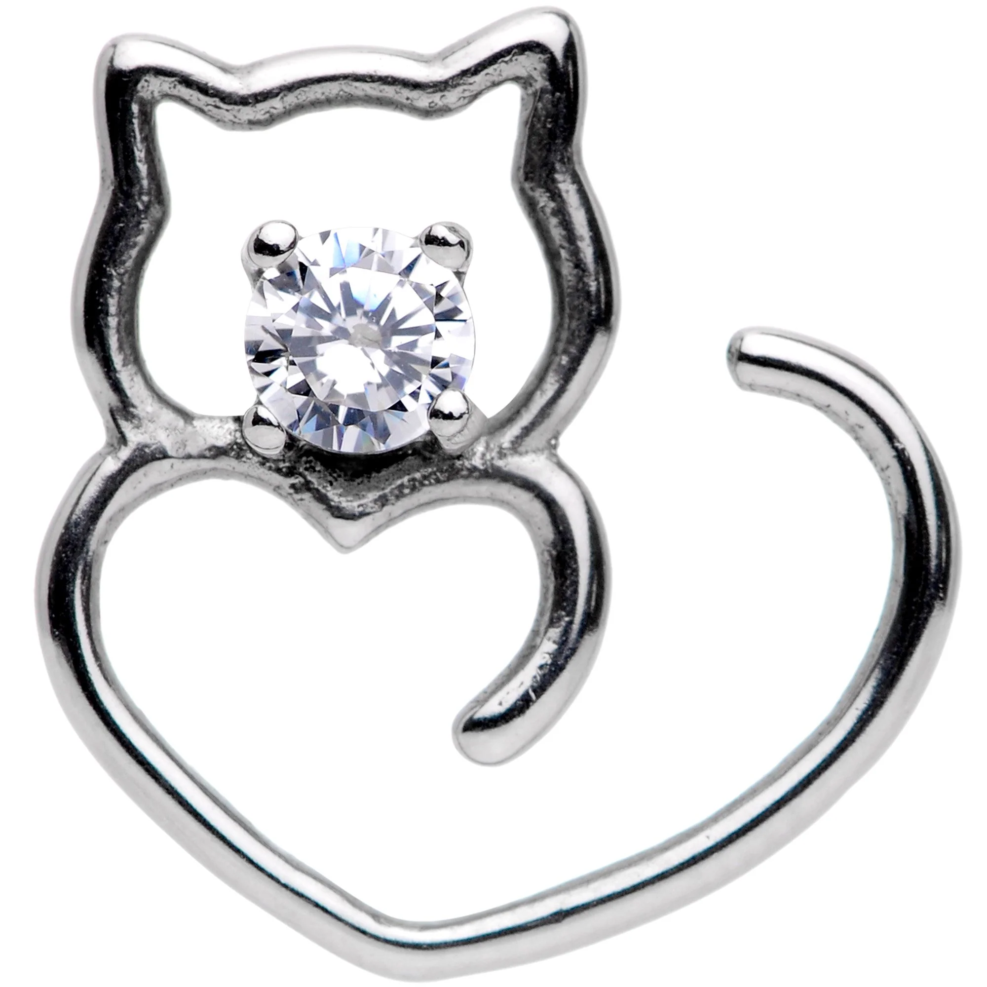 18G Clear CZ Gem Hey Pretty Kitty Cat Closure Ring - Image 2