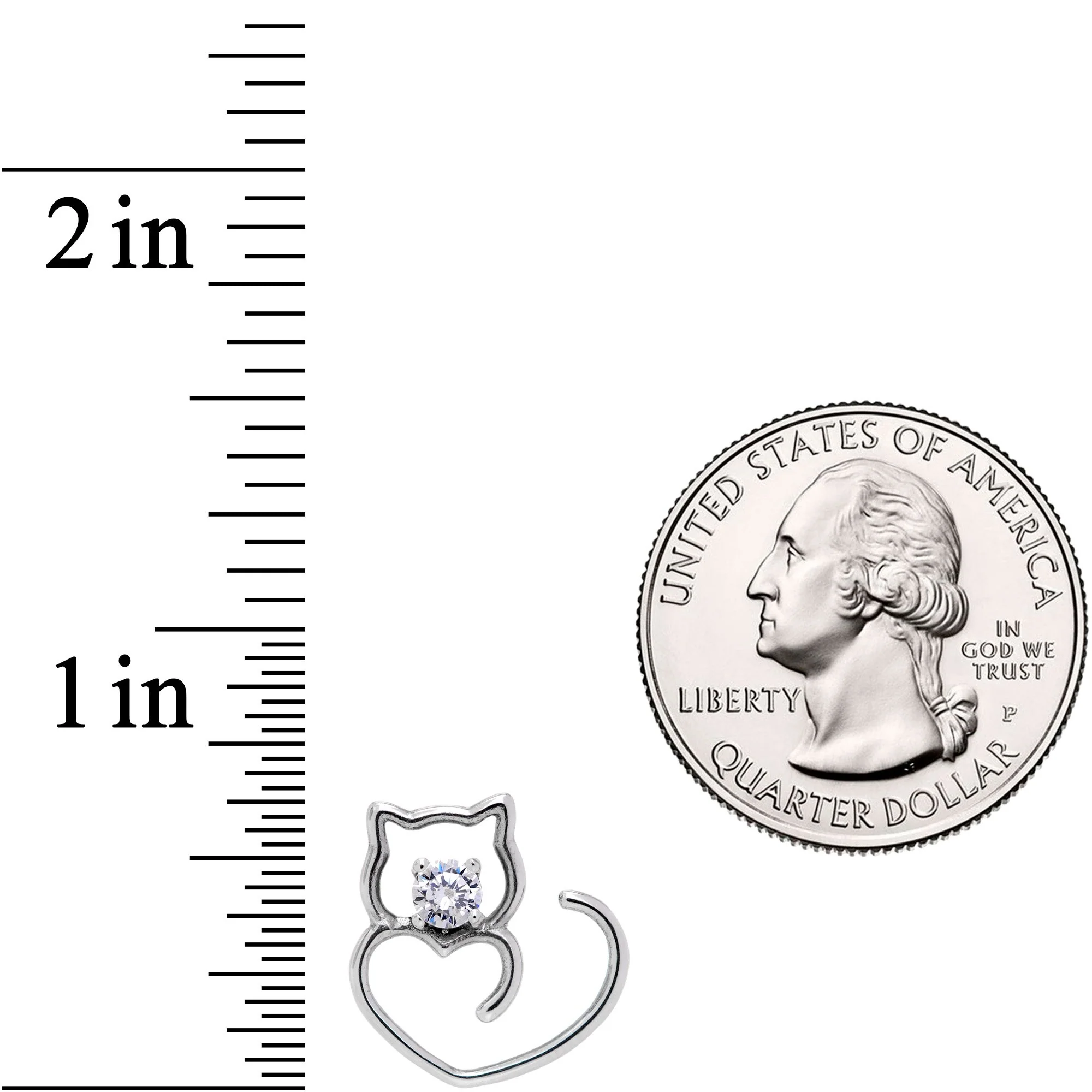 18G Clear CZ Gem Hey Pretty Kitty Cat Closure Ring - Image 3