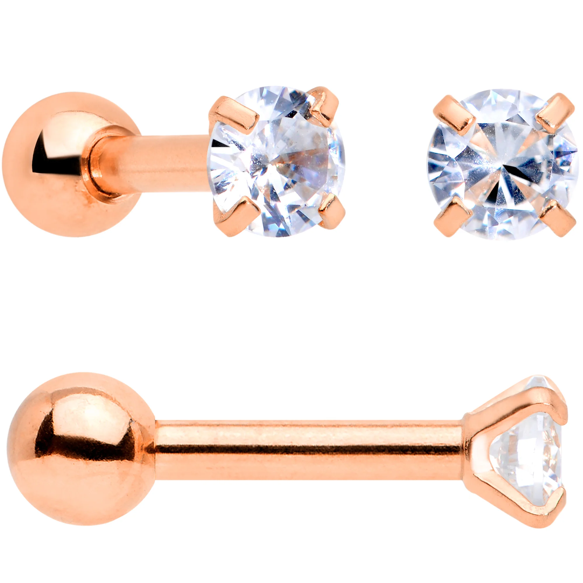 18G Clear CZ Gem Rose Gold Tone Heart Cartilage Tragus Set of 8 - Image 2