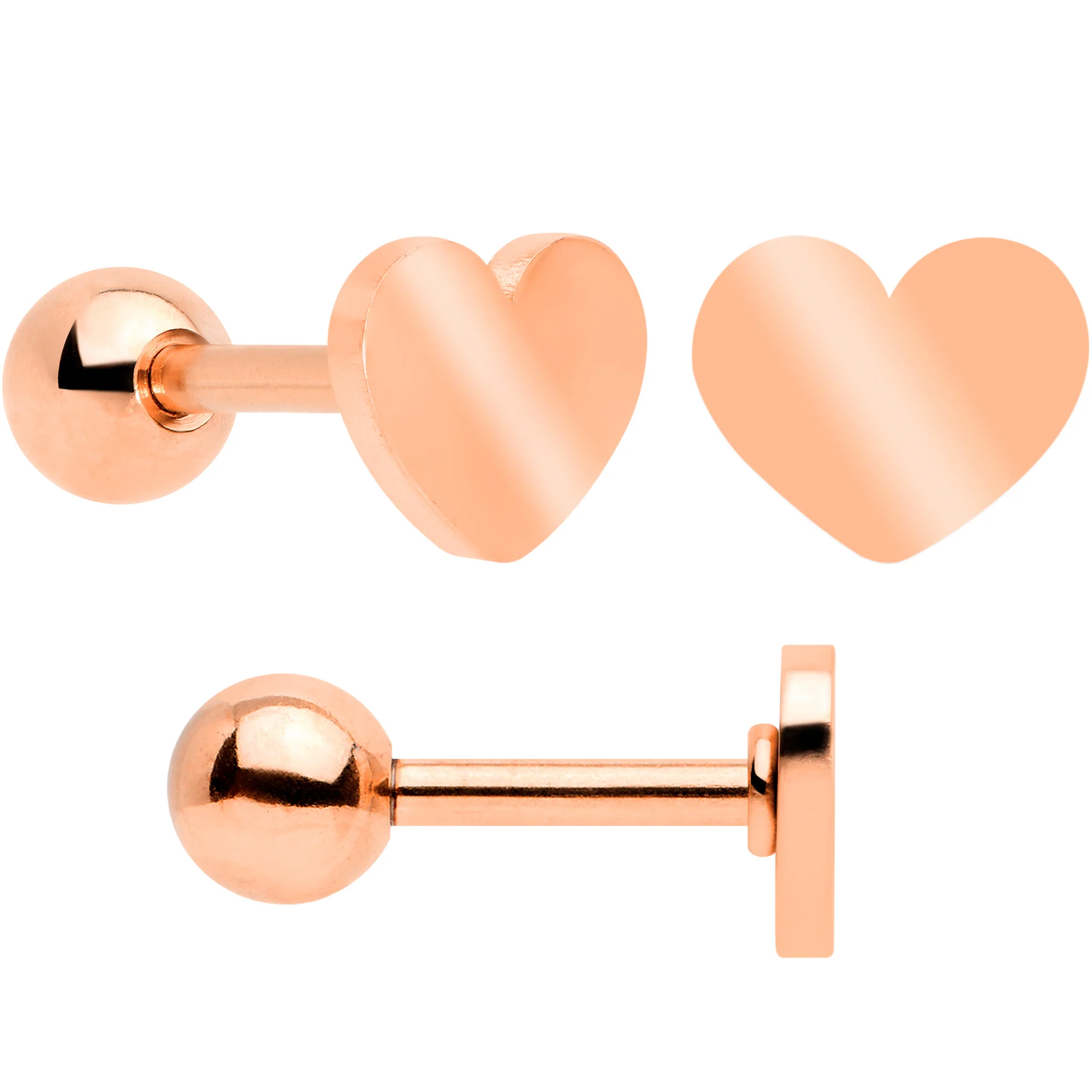 18G Clear CZ Gem Rose Gold Tone Heart Cartilage Tragus Set of 8 - Image 3