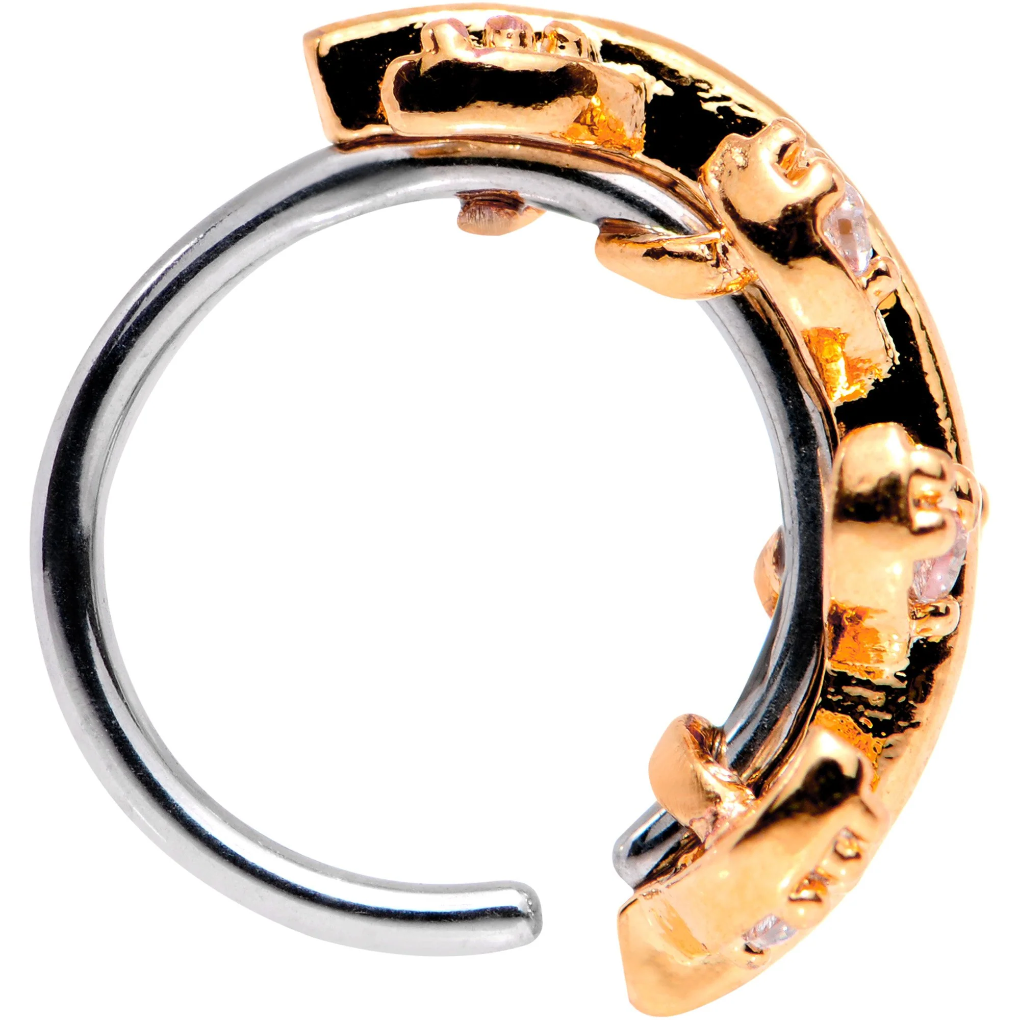 18G Clear CZ Gem Rose Gold Tone Leafy Seamless Circular Ring - Image 3