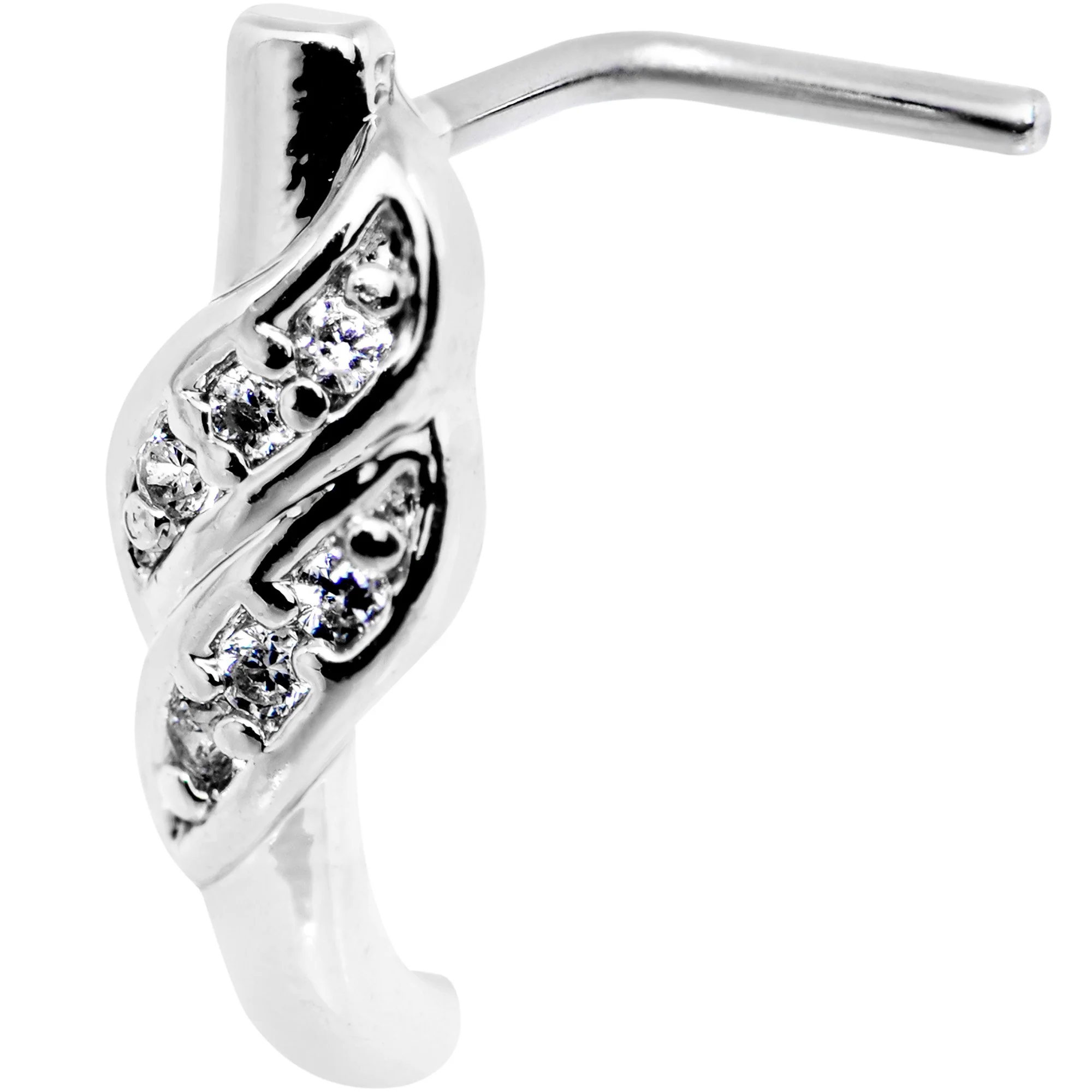 18G Clear CZ Swish Faux Hoop L Shaped Nose Ring - Image 2