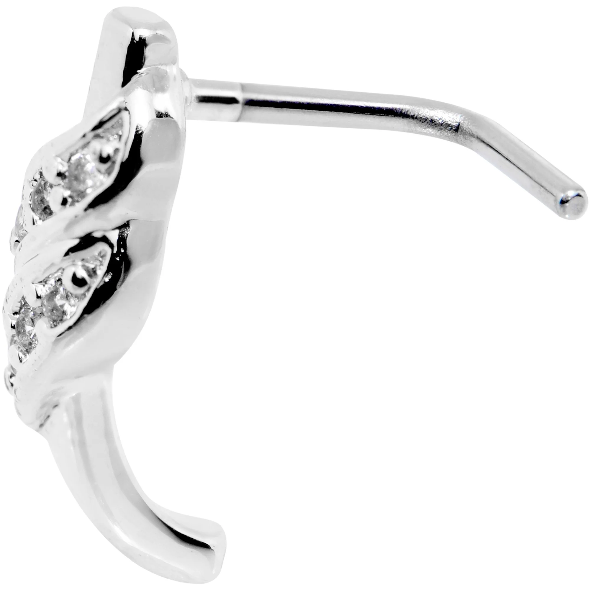 18G Clear CZ Swish Faux Hoop L Shaped Nose Ring - Image 3