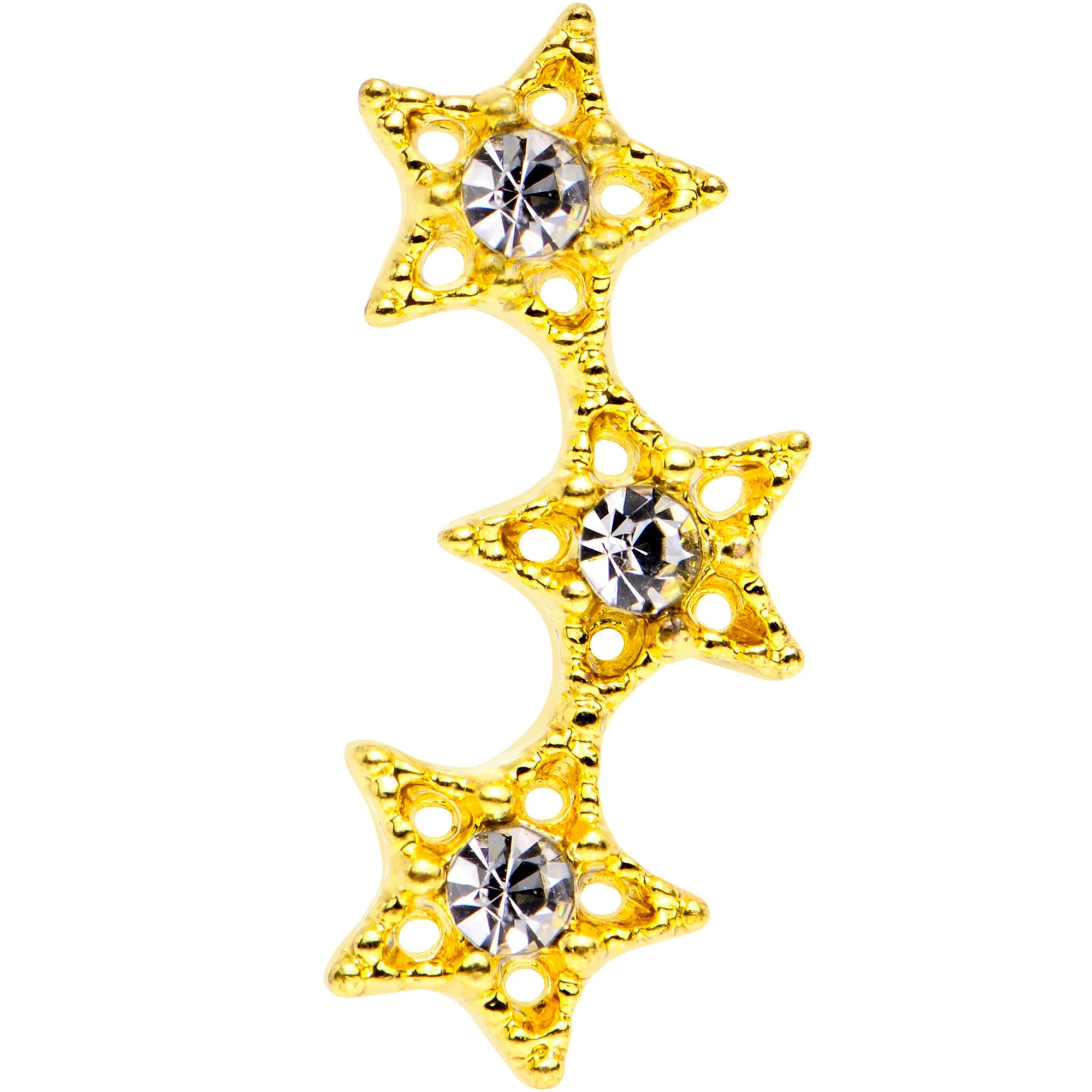 18G Clear Gem Gold Plated Star Trio Cartilage Tragus Earring - Image 2