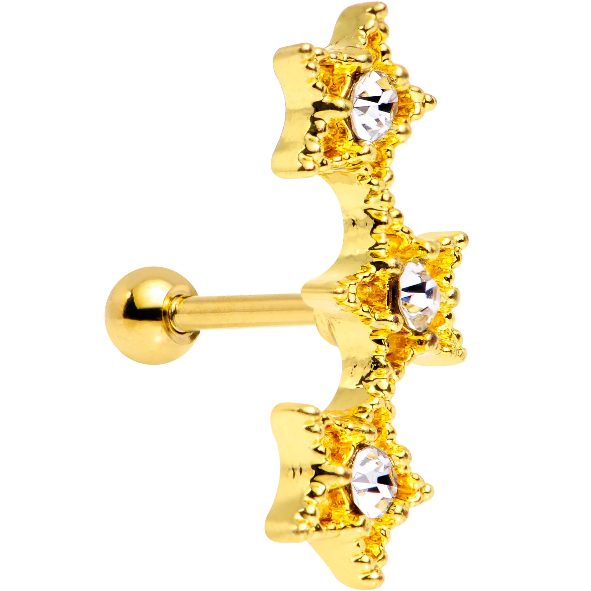 18G Clear Gem Gold Plated Star Trio Cartilage Tragus Earring - Image 3