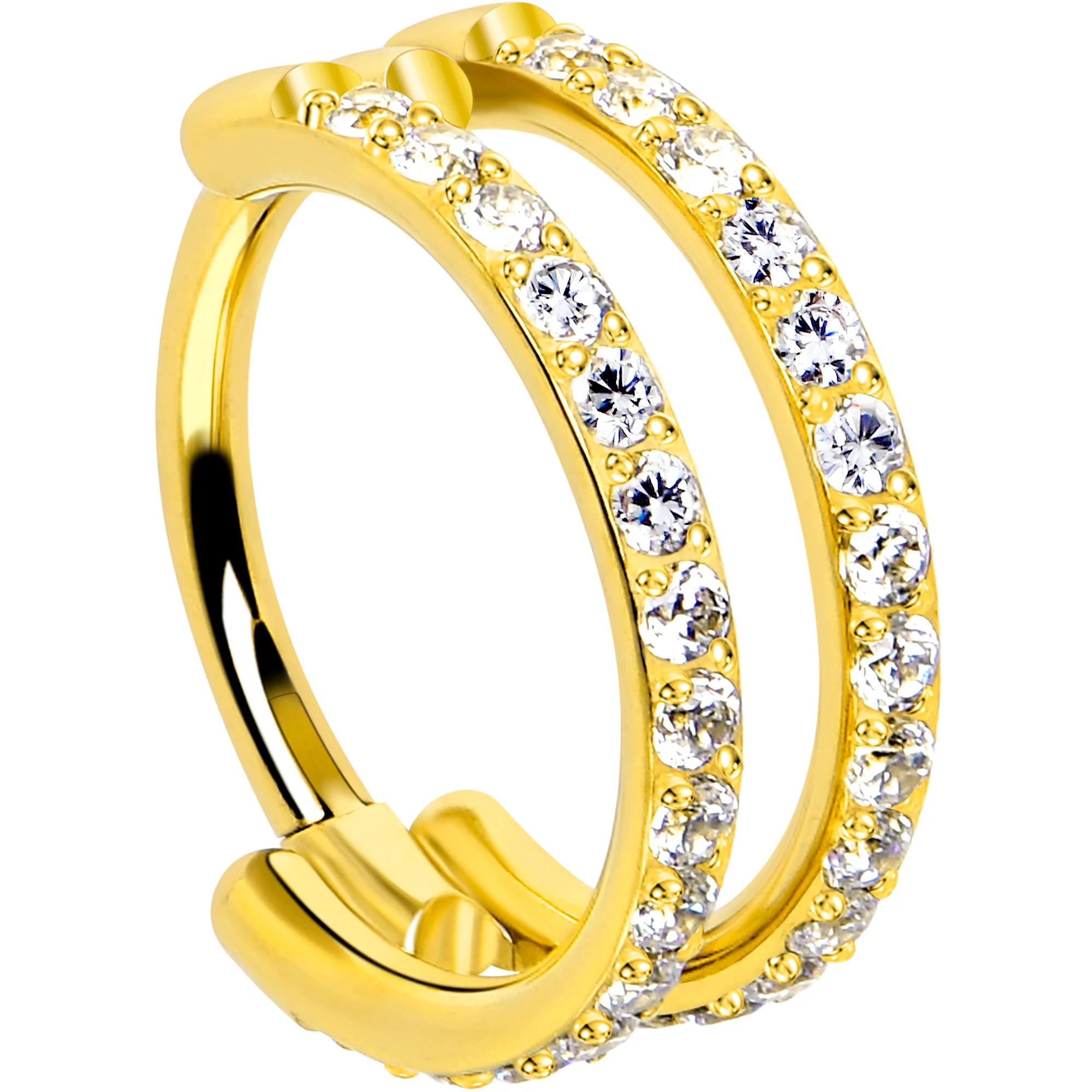 18G Double Row Micro Gem Implant Grade Titanium Hinged Double Hoop Nose Ring - Image 10