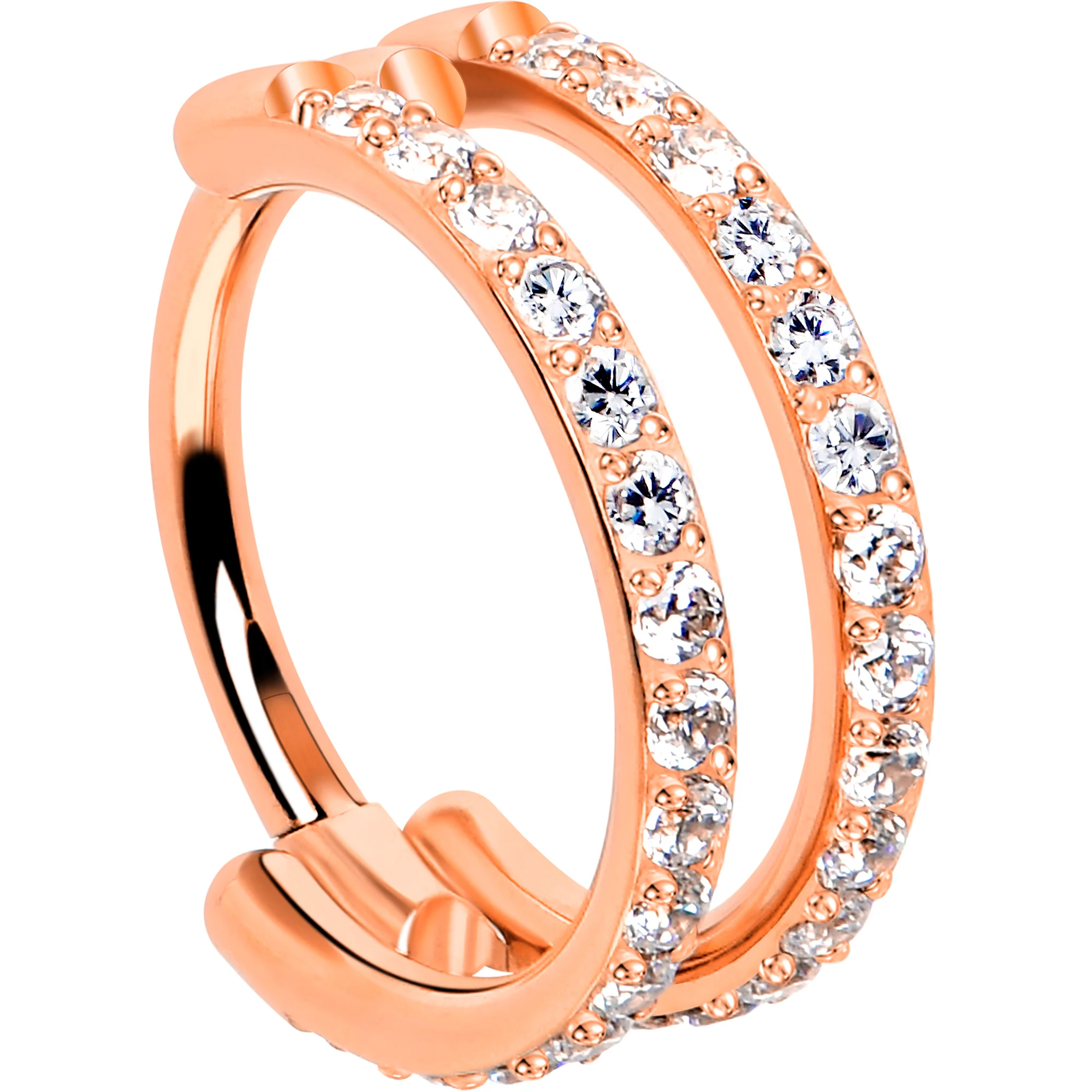 18G Double Row Micro Gem Implant Grade Titanium Hinged Double Hoop Nose Ring - Image 13