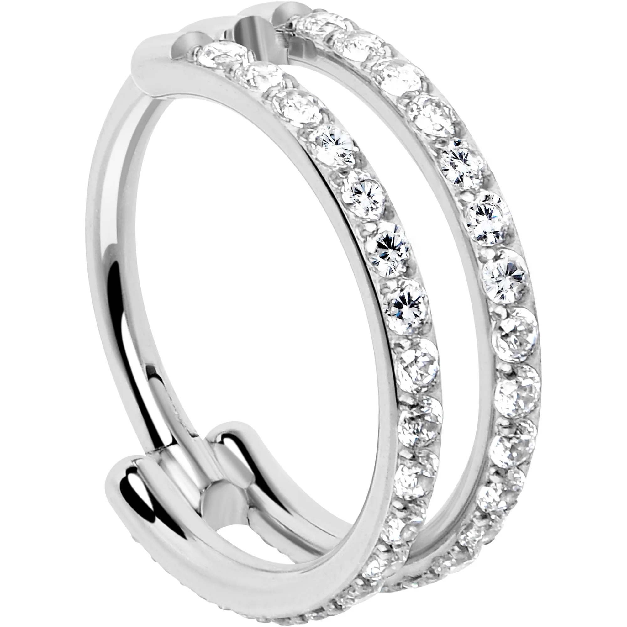 18G Double Row Micro Gem Implant Grade Titanium Hinged Double Hoop Nose Ring - Image 2