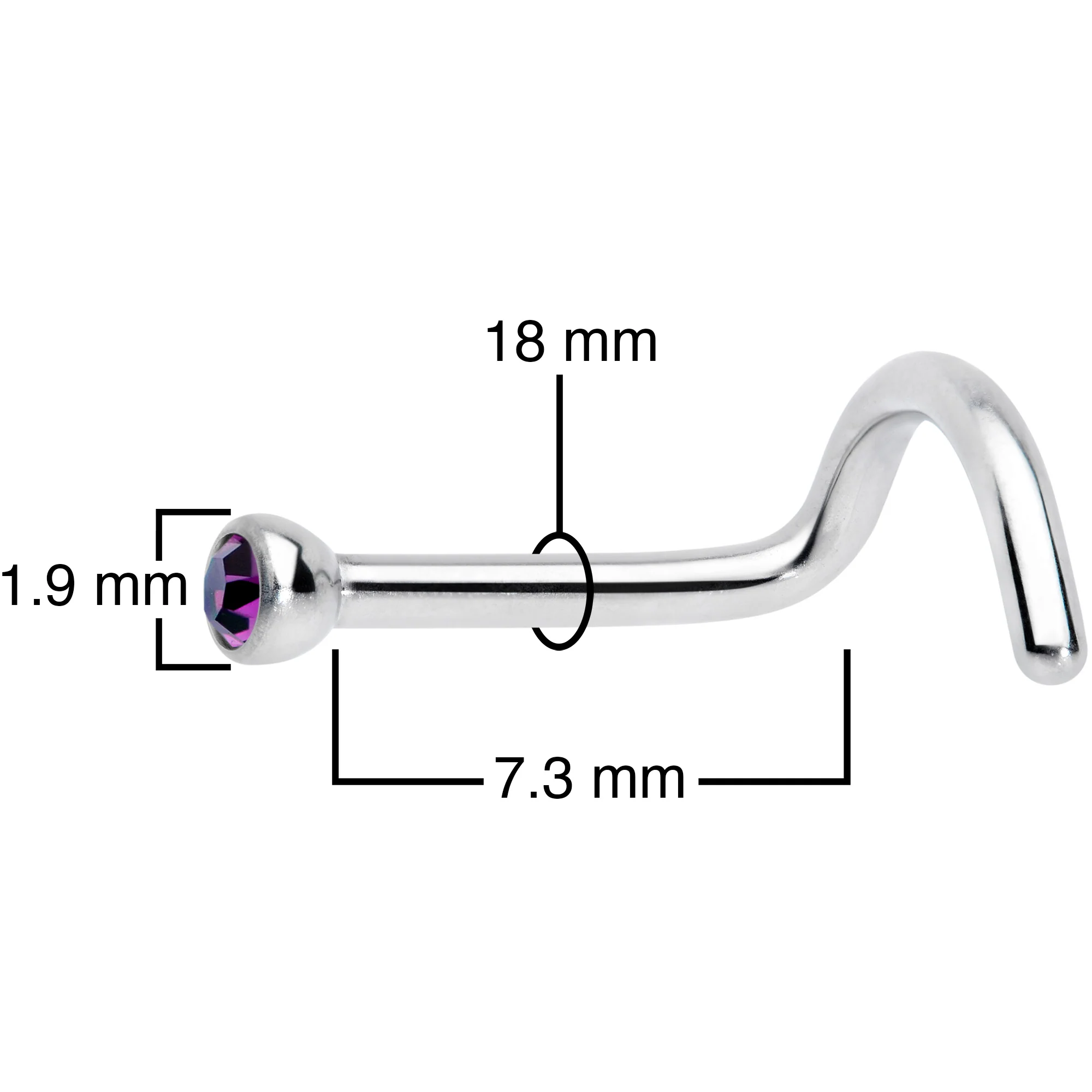 18G Hot Pink 2mm Grade 23 Titanium Press Fit Left Nose Ring Screw - Image 4