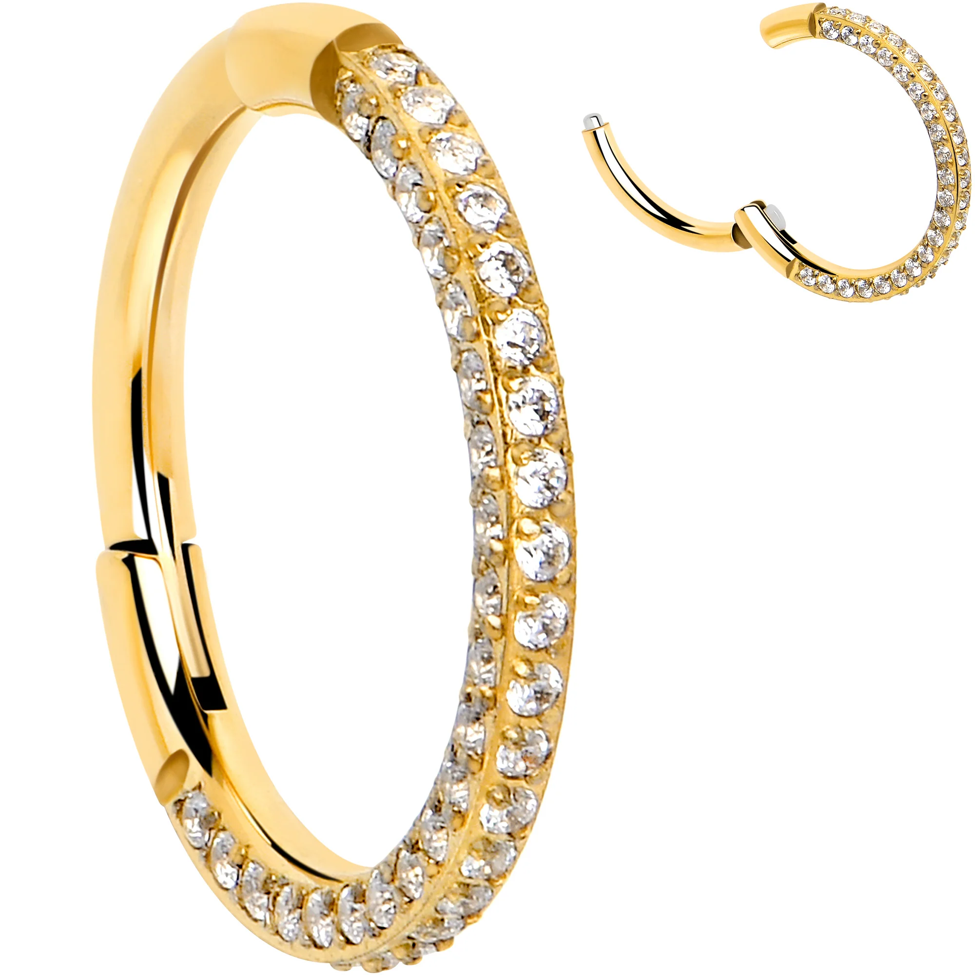 18G Implant Grade Titanium Triple Sided Micro Gem Hinged Nose Hoop - Image 3
