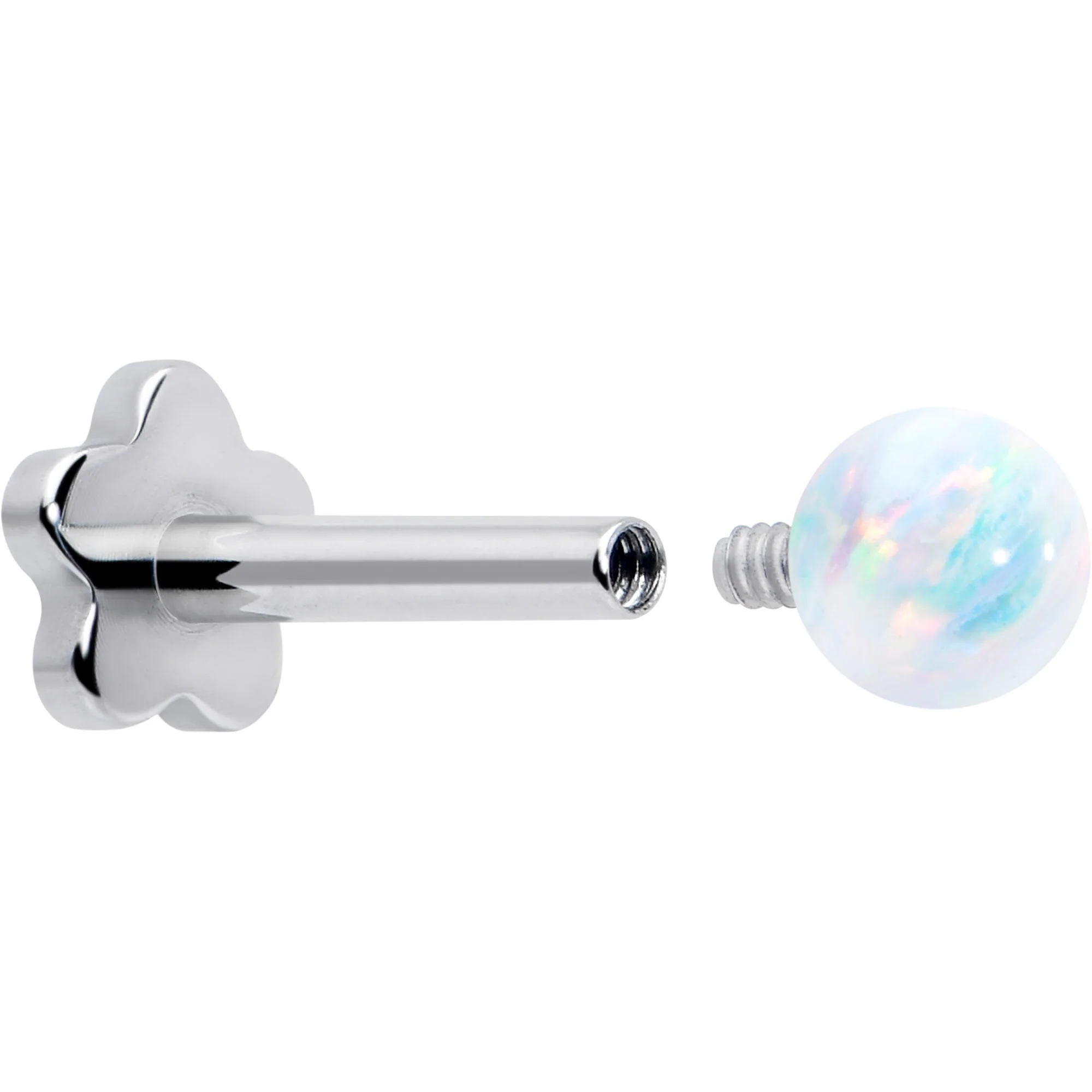 Titanium Reversible Flower Flat Back Stud 18G Synthetic Opal Ball - Image 2