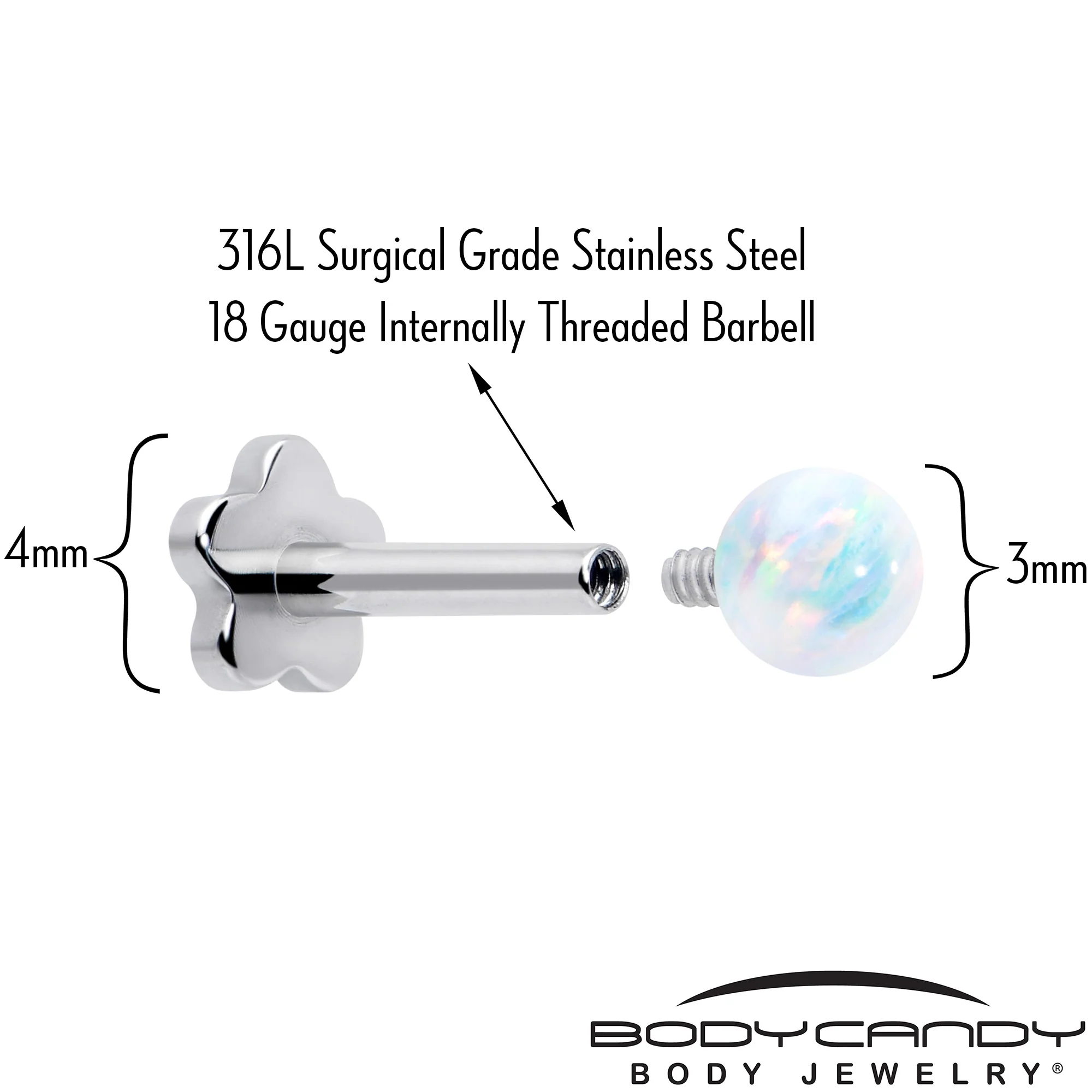 Titanium Reversible Flower Flat Back Stud 18G Synthetic Opal Ball - Image 5