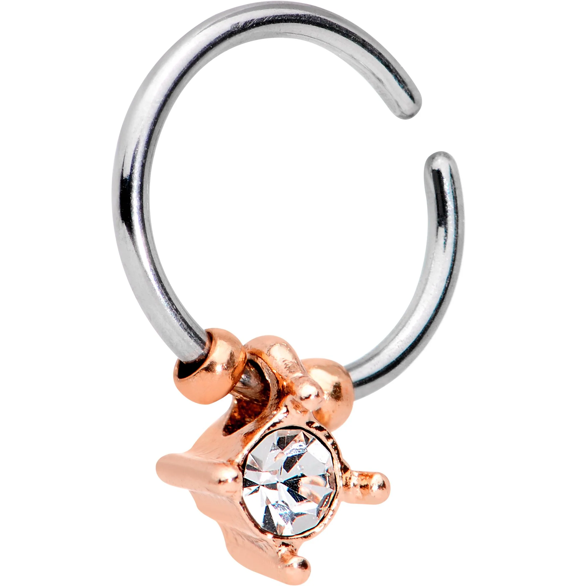 18G Rose Gold Tone Clear Gem Drop Annealed Seamless Circular Ring - Image 2