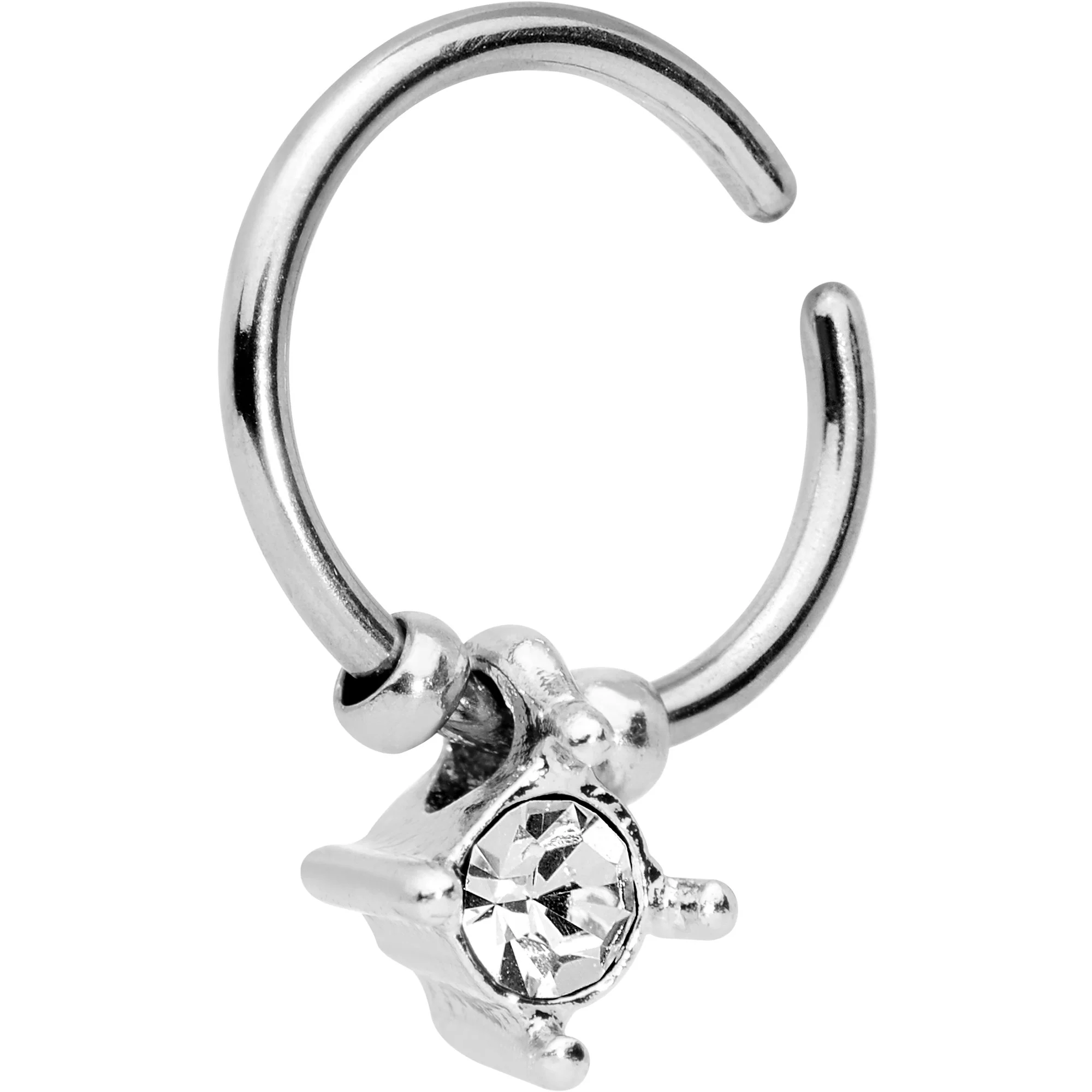 18G Silver Tone Clear Gem Drop Annealed Seamless Circular Ring - Image 2