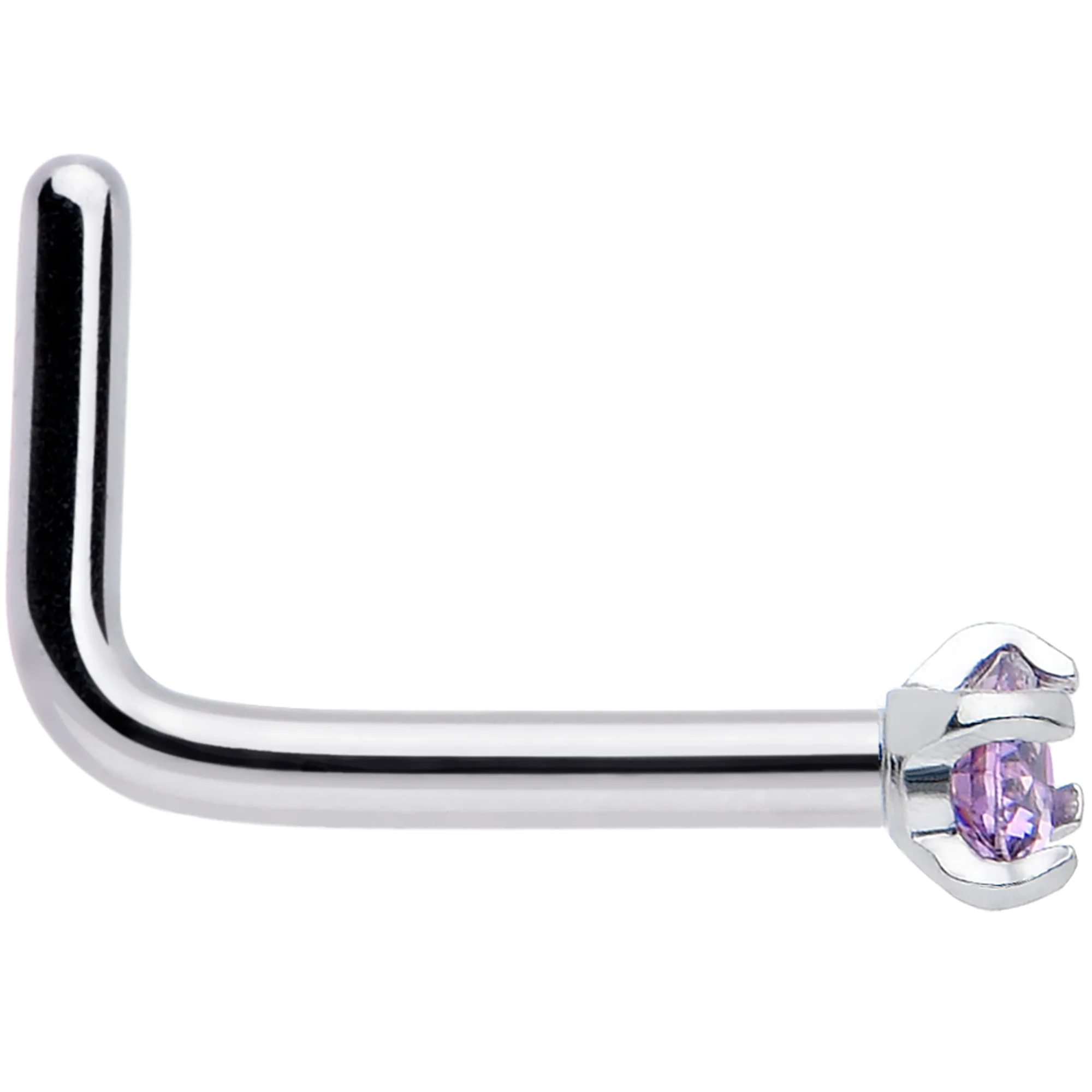 18G 2mm CZ Purple Gem L Shape Nose Ring - Image 2
