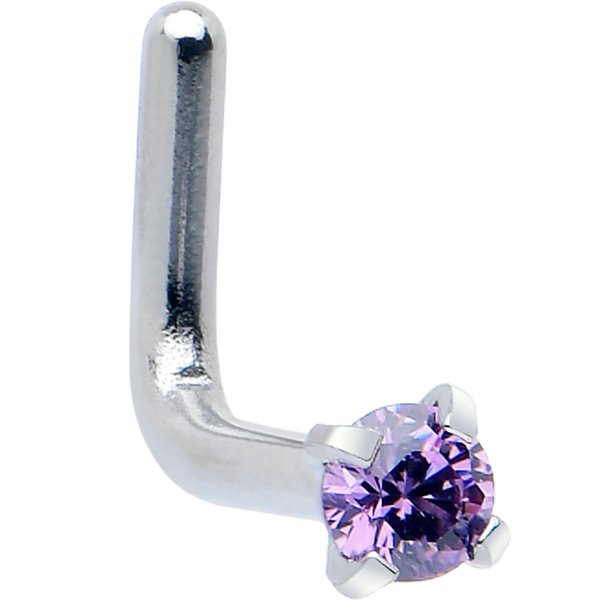 18G 2mm CZ Purple Gem L Shape Nose Ring - Image 3