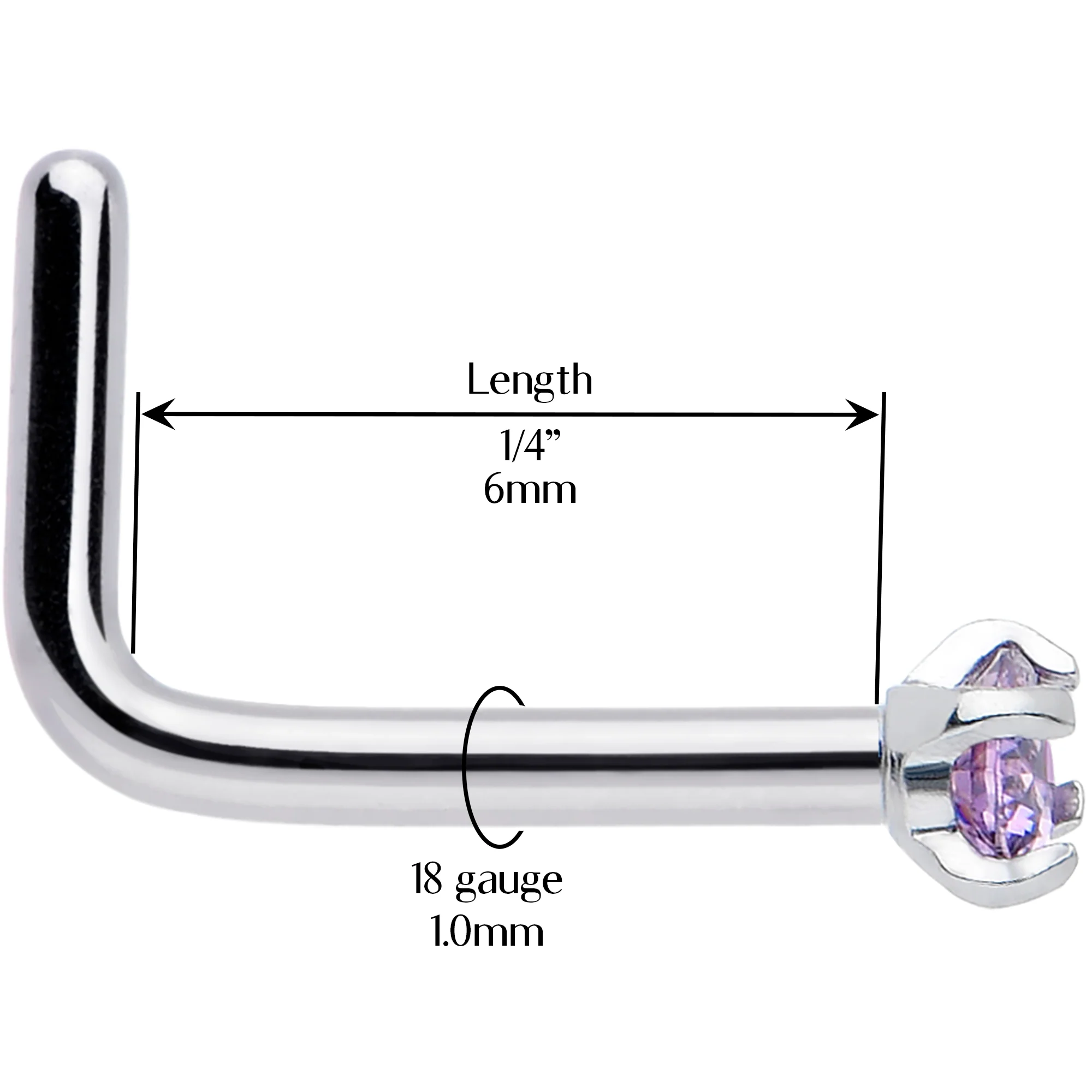 18G 2mm CZ Purple Gem L Shape Nose Ring - Image 4