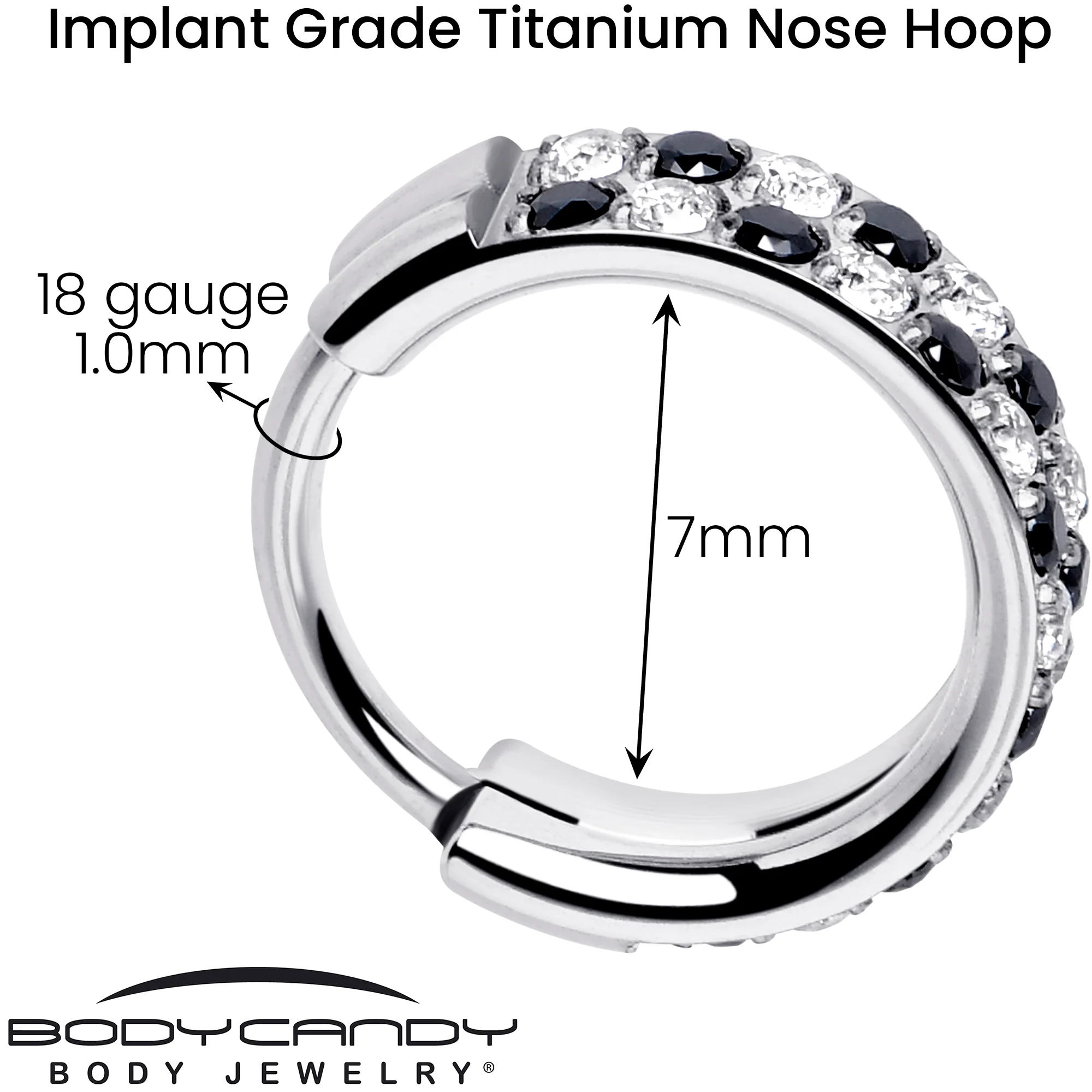 18G CZ Double Row Checkerboard Implant Grade Titanium Nose Hoop - Image 4