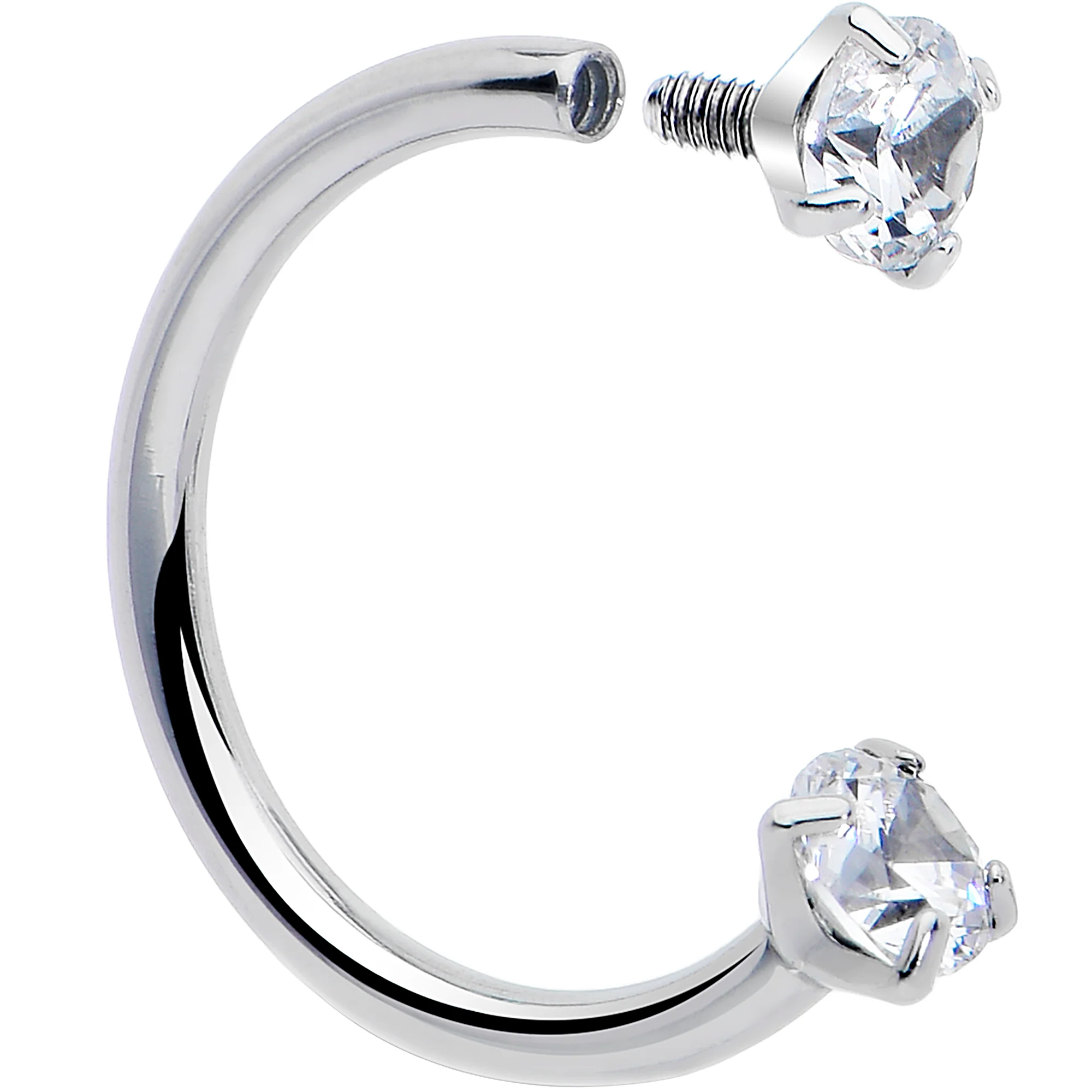 18G Double Gem Titanium Horseshoe Nose Ring -  Internally Threaded Solid Titanium CZ Horseshoe Nose Hoop - Image 3