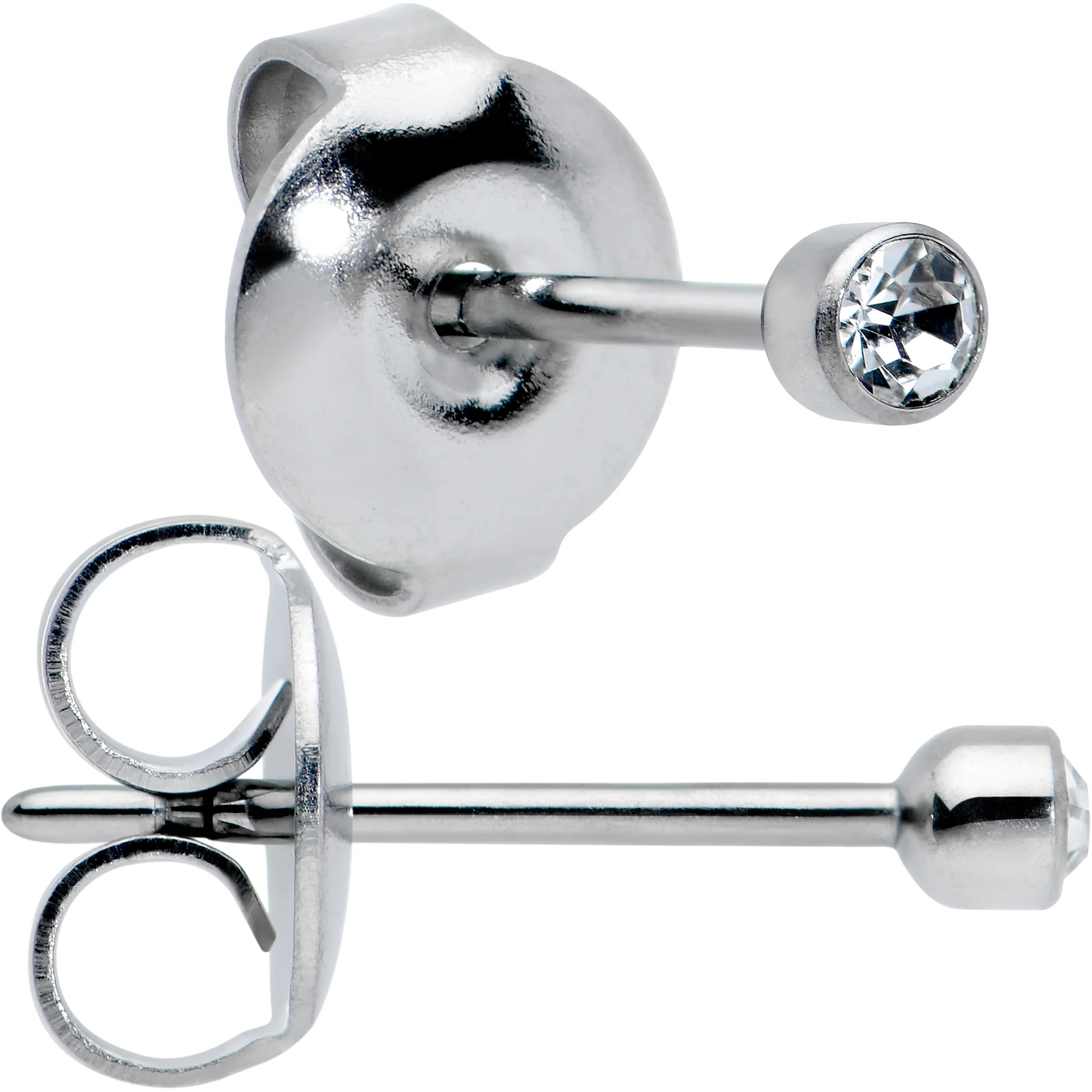 2.5mm Cubic Zirconia Bezel G23 Titanium Post Stud Earrings - Image 2