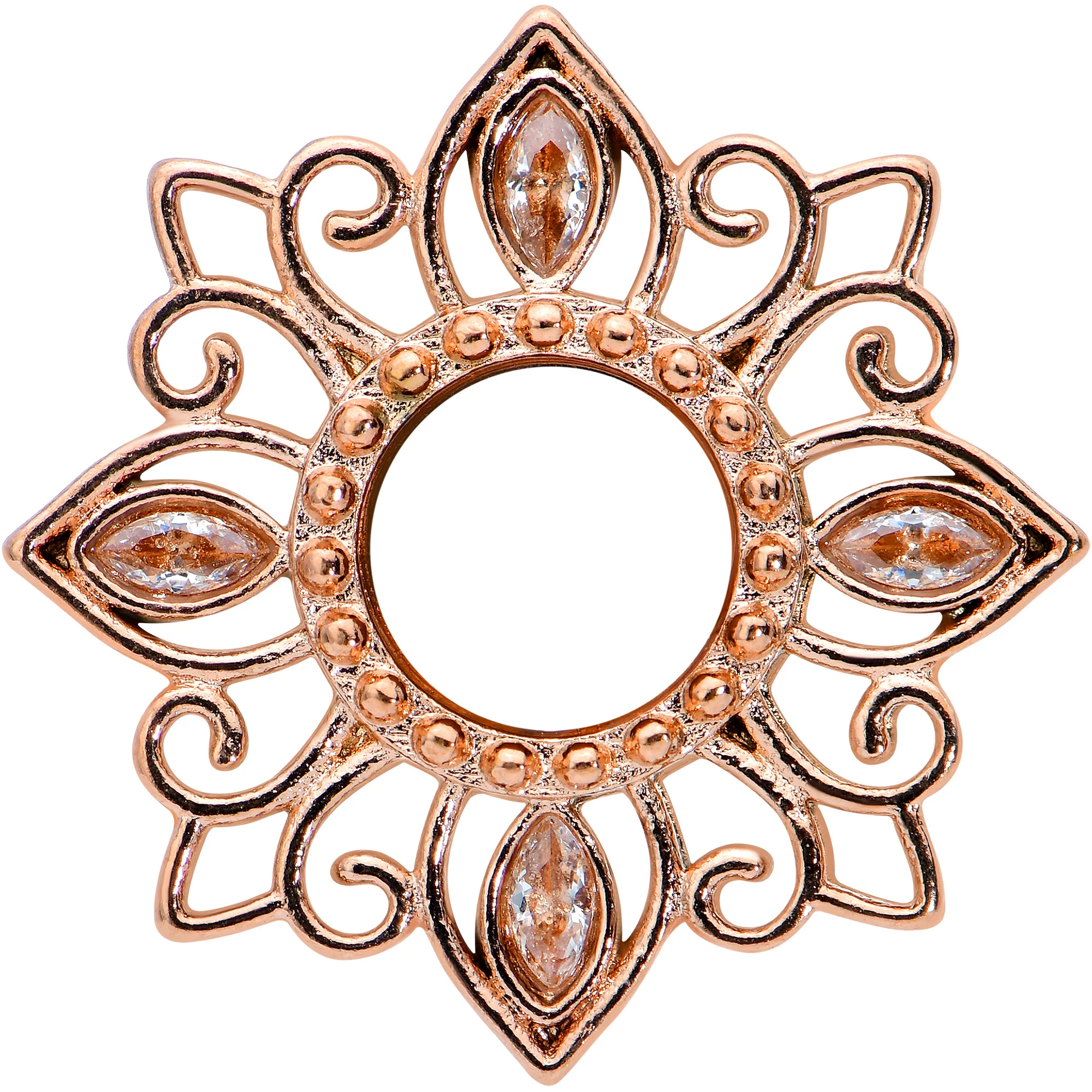 2G Brown Gem Rose Gold Tone Floral Screw Fit Tunnel Plug Set - Image 3