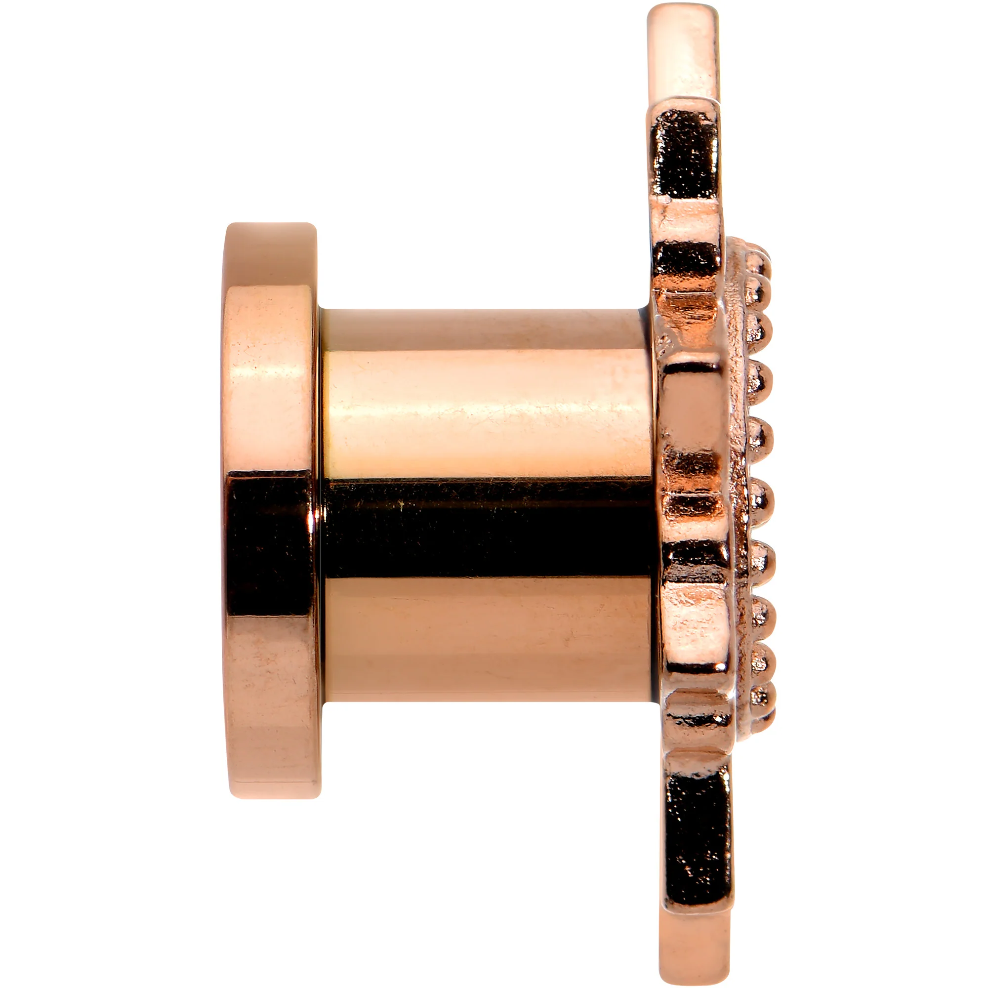 2G Brown Gem Rose Gold Tone Floral Screw Fit Tunnel Plug Set - Image 4