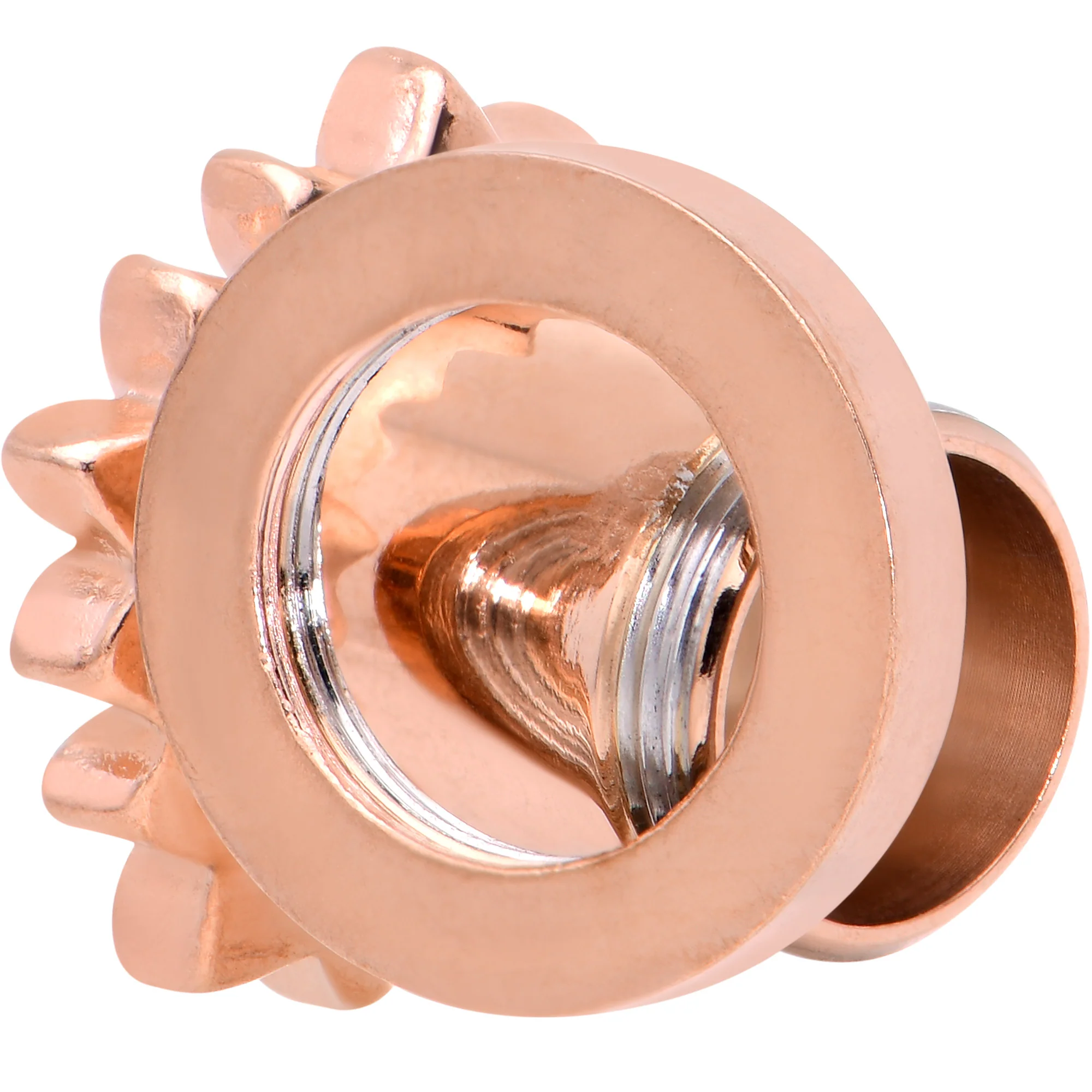 2G Clear Gem Rose Gold Hue White Leaves Screw Fit Tunnel Plug Set - Image 5