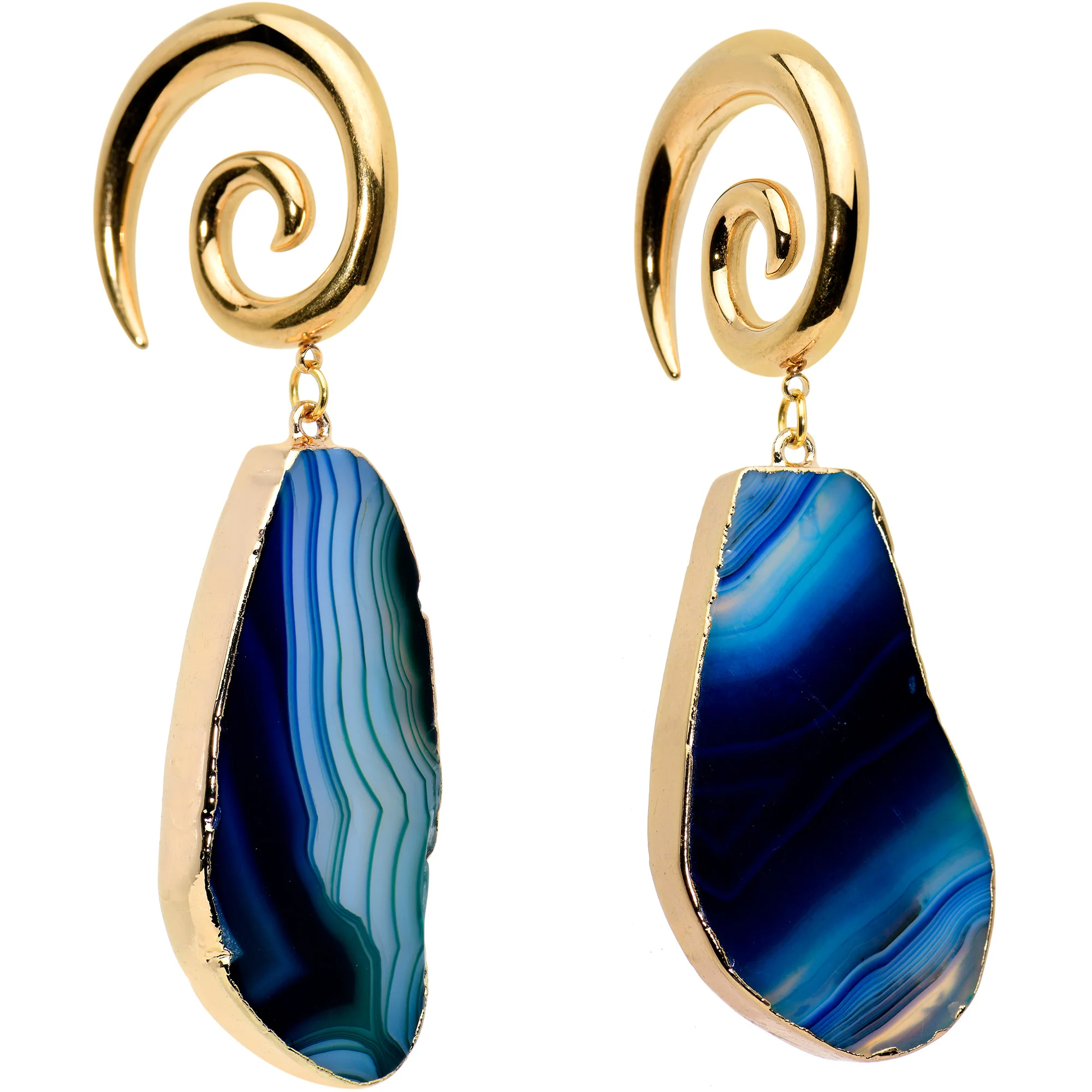 2G Gold Tone Blue Marble Onyx Stone Spiral Taper Ear Weights - Image 2