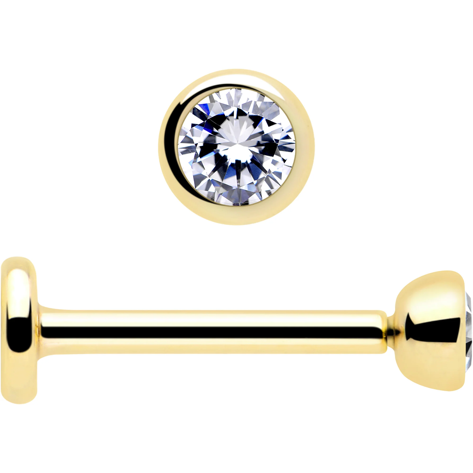 14k Solid Yellow Gold 2mm CZ Gem Threadless Push In Flat Back Stud - Image 6