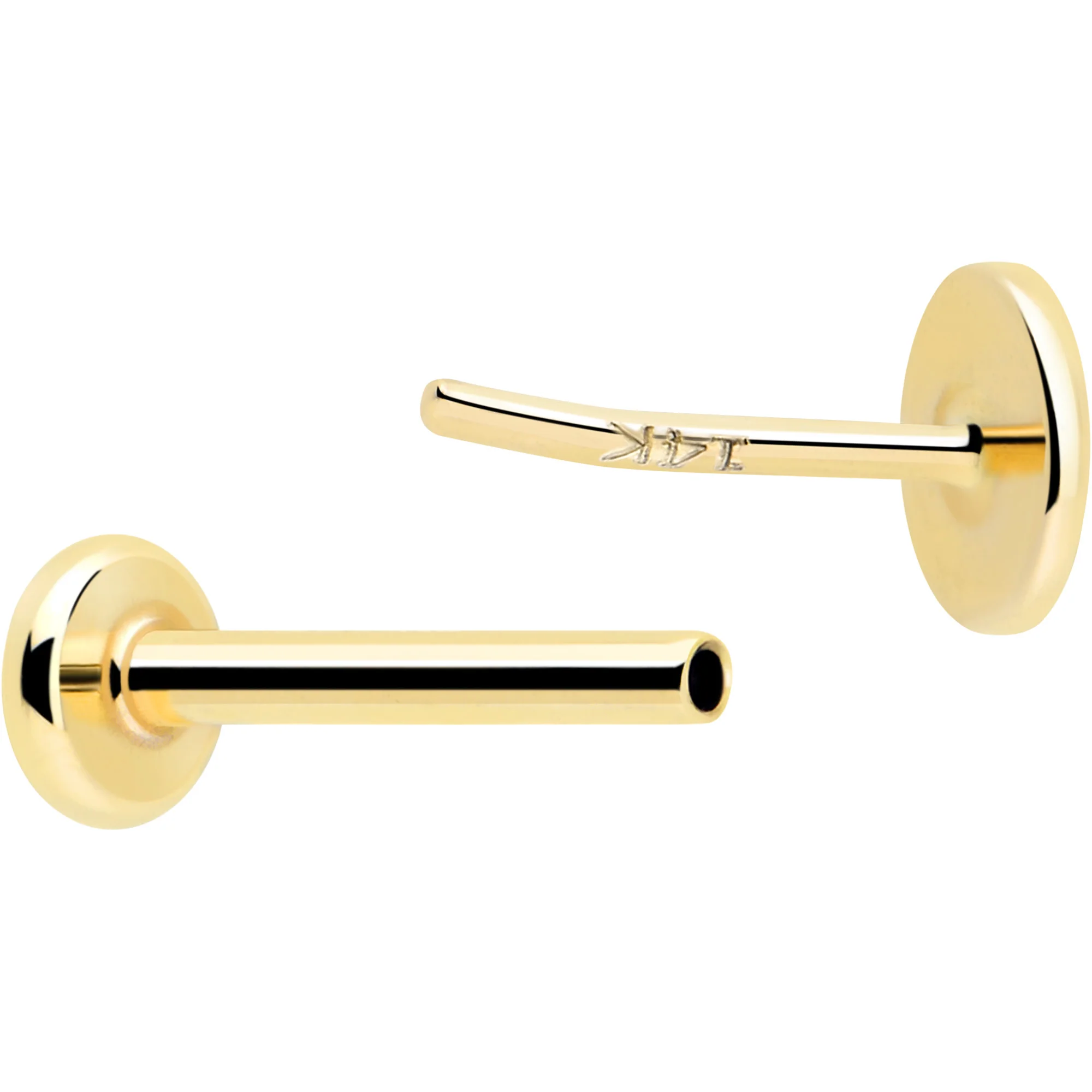 14k Solid Yellow Gold 3mm Disc Threadless Push In Flat Back Stud - Image 2