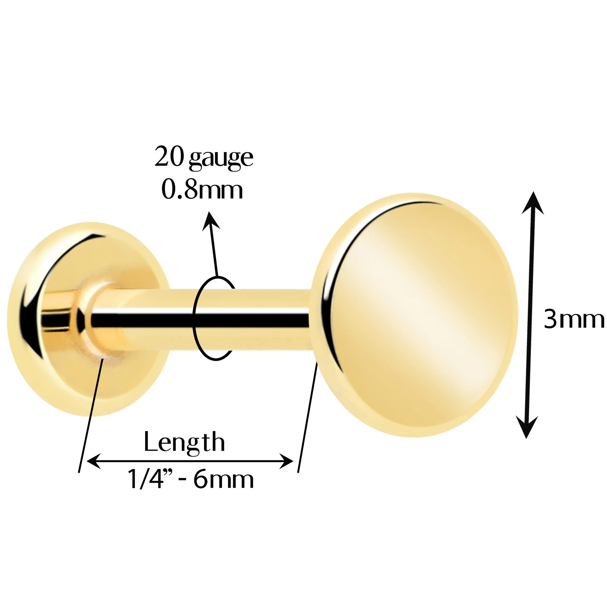 14k Solid Yellow Gold 3mm Disc Threadless Push In Flat Back Stud - Image 4