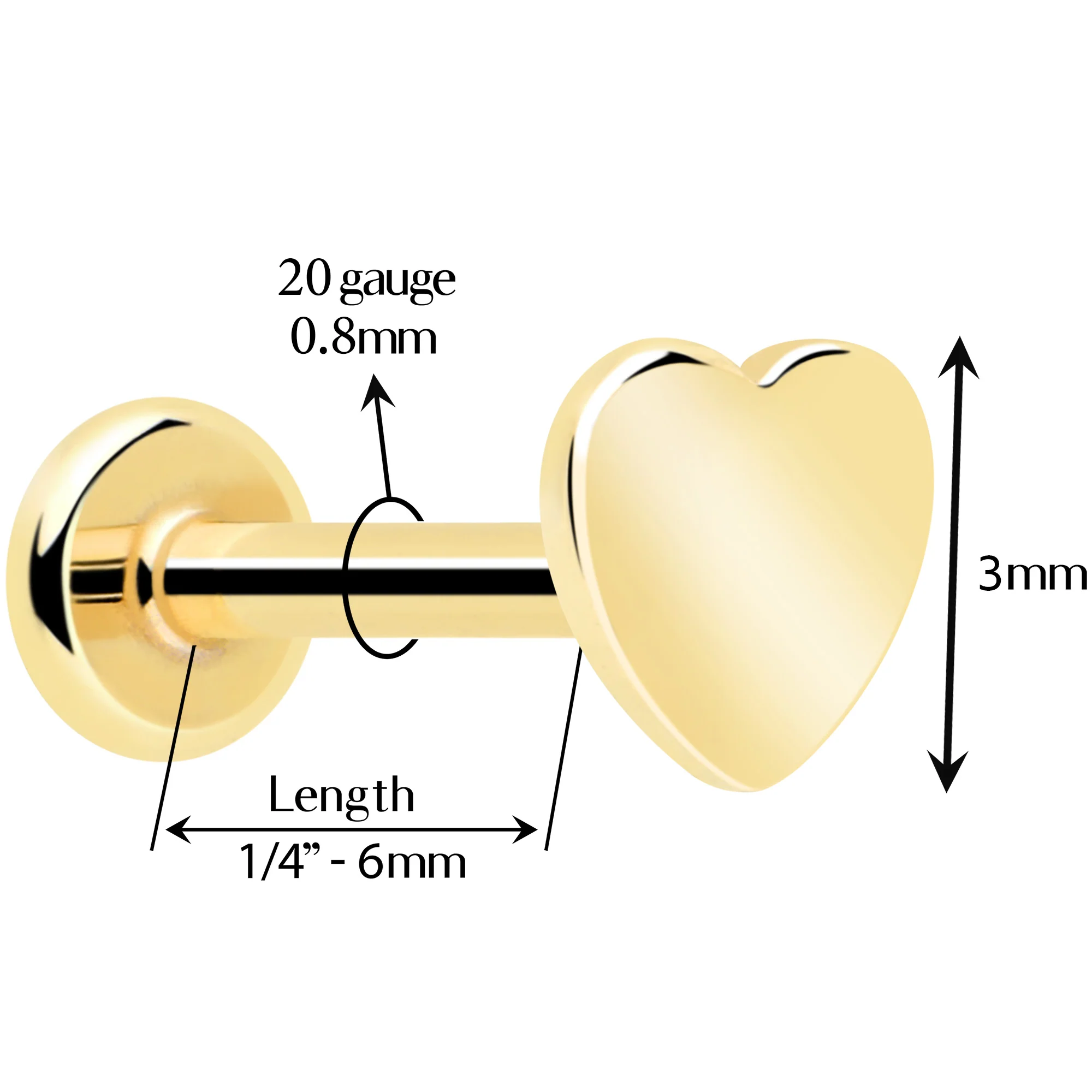 14k Solid Yellow Gold 3mm Heart Threadless Push In Flat Back Stud - Image 4