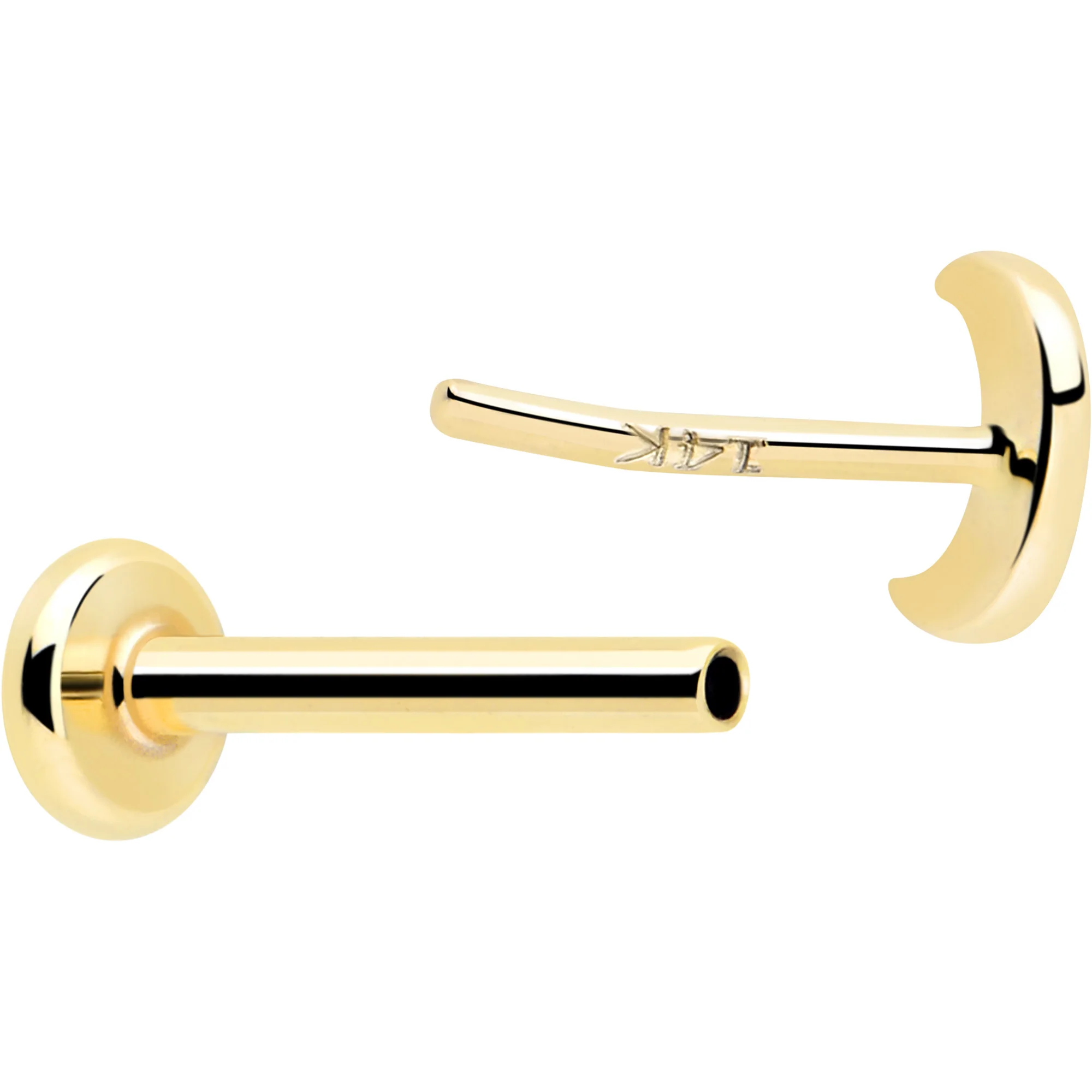 14k Solid Yellow Gold 3mm Moon Threadless Push In Flat Back Stud - Image 2