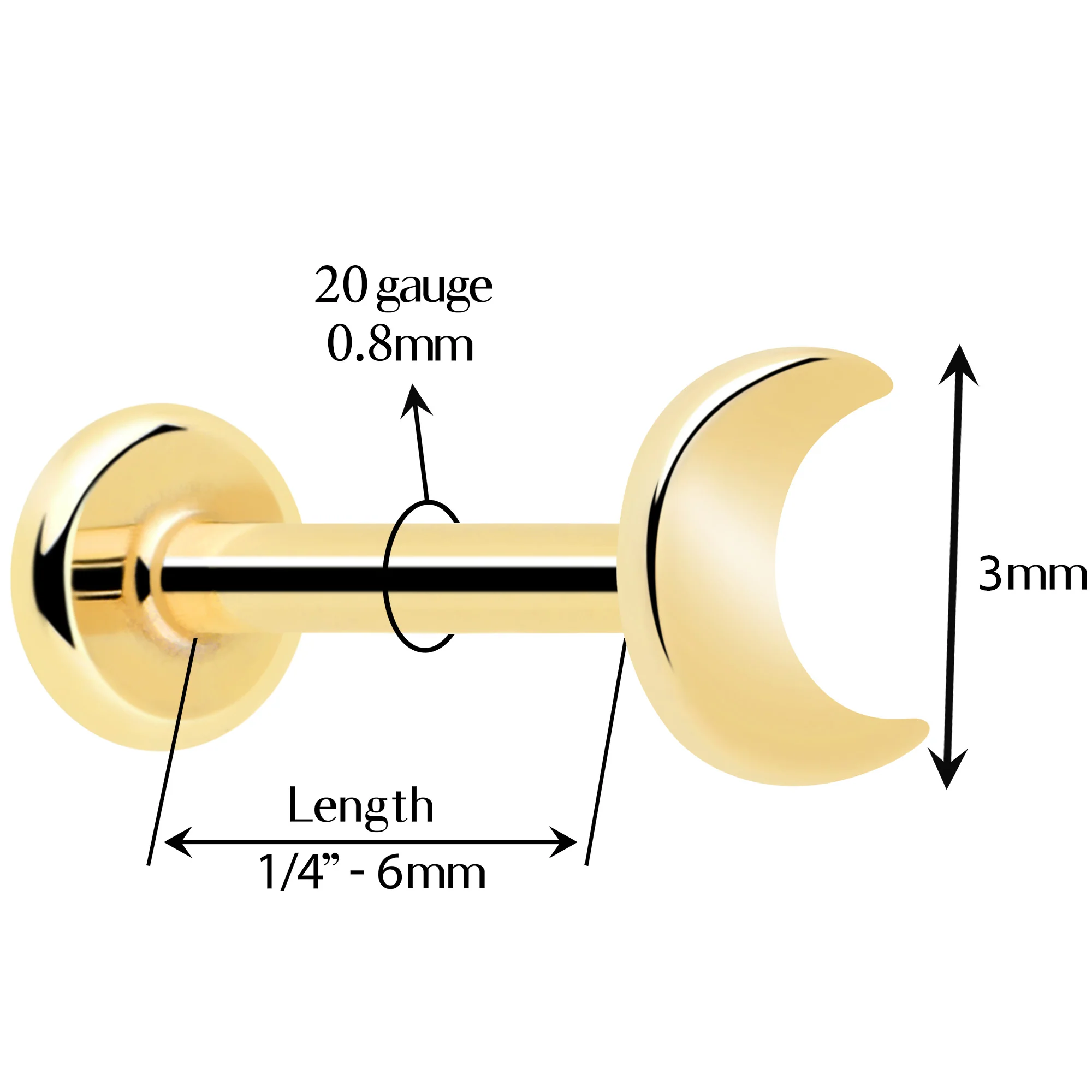 14k Solid Yellow Gold 3mm Moon Threadless Push In Flat Back Stud - Image 4