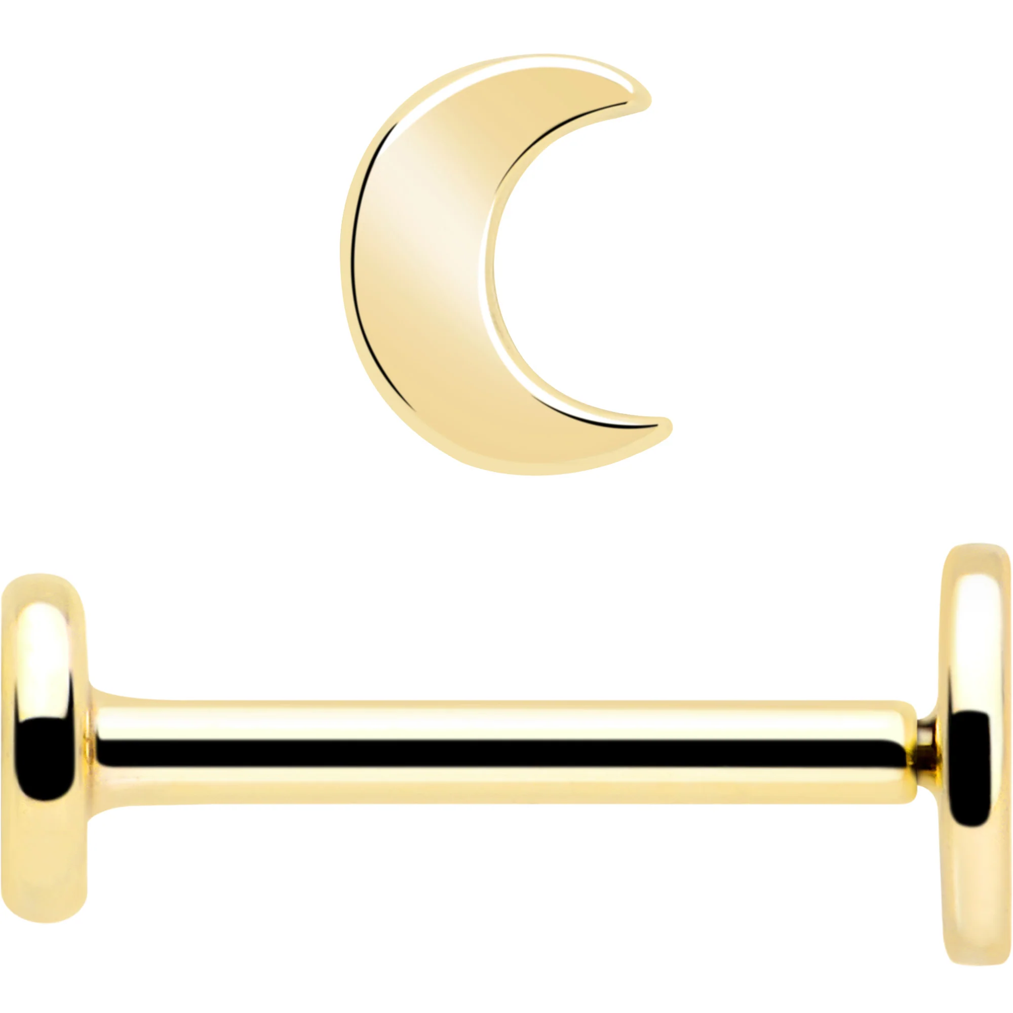 14k Solid Yellow Gold 3mm Moon Threadless Push In Flat Back Stud - Image 6