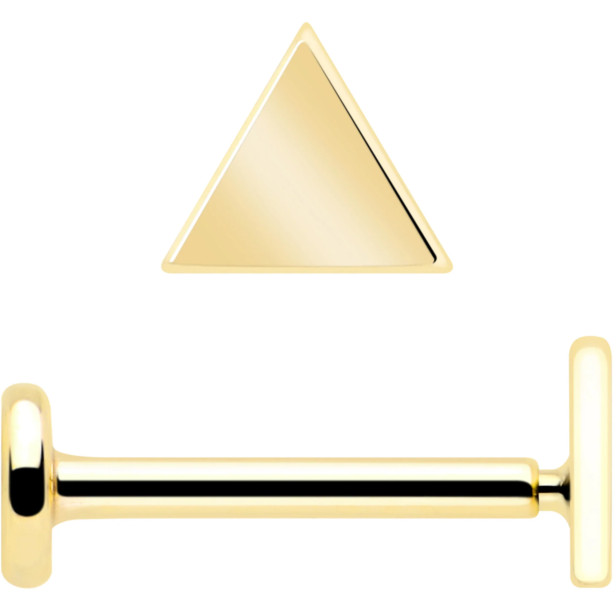 14k Solid Yellow Gold 3mm Triangle Threadless Push In Flat Back Stud - Image 6