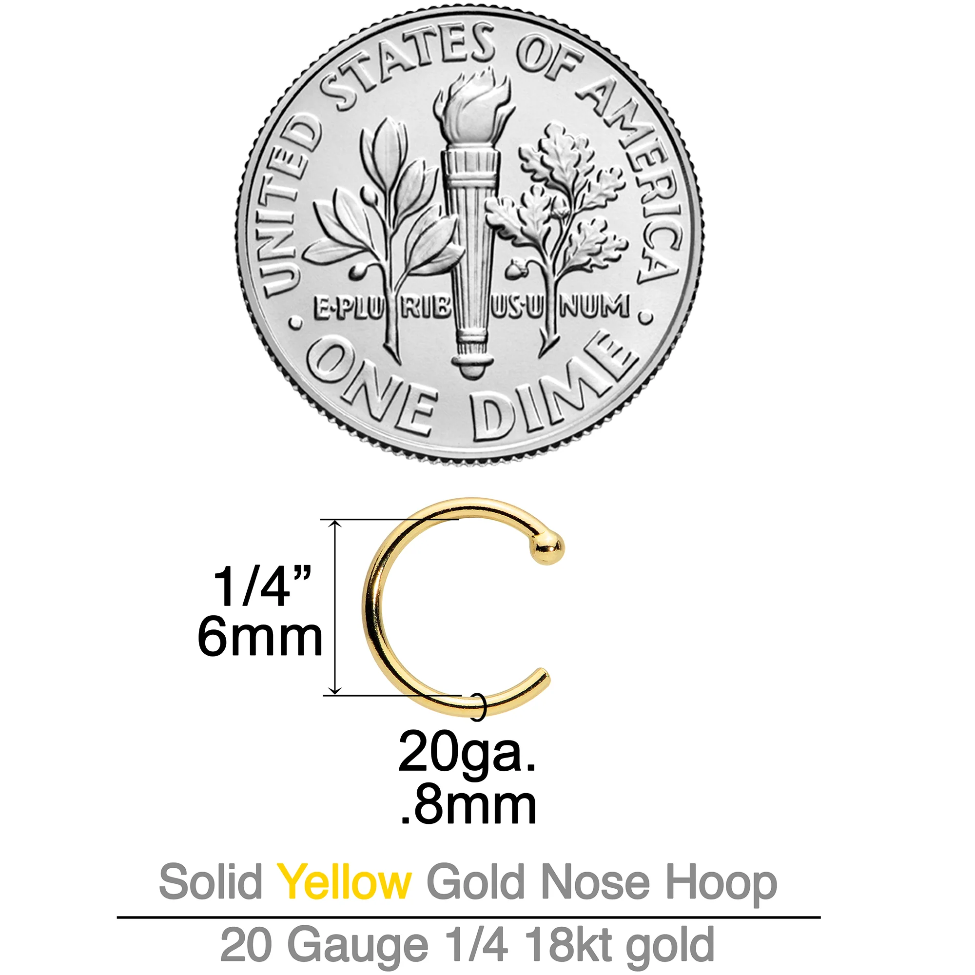 20G 1/4 18k Yellow Gold Nose Hoop - Image 5