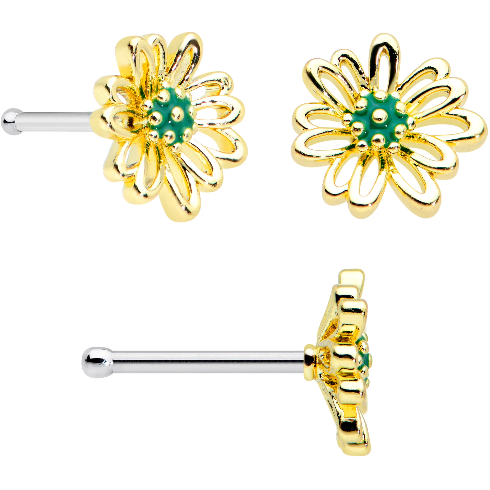 20G 1/4 5/16 Gold Tone Flower Ladybug Nose Hoop Bone Set of 3 - Image 3