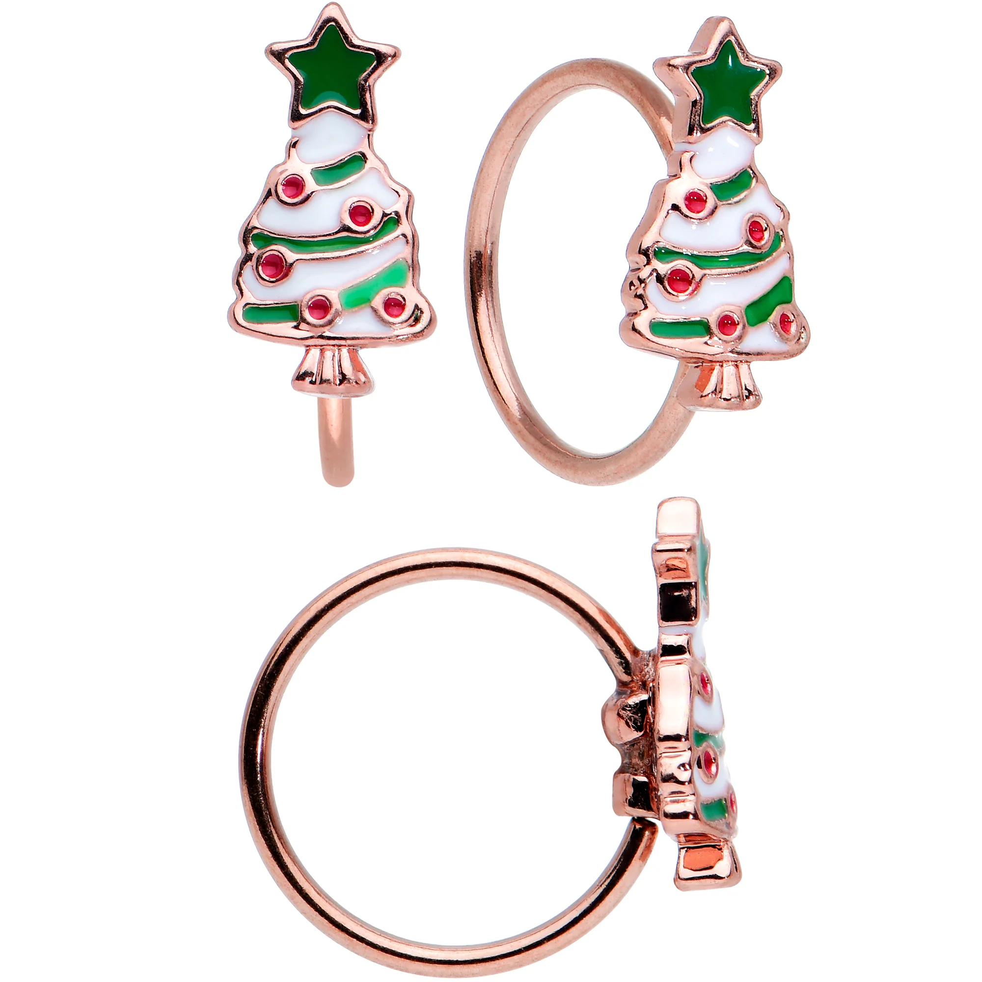 20G 1/4  5/16 Red Gem Rosy Tone Christmas Nose Bone Hoop Set of 4 - Image 2