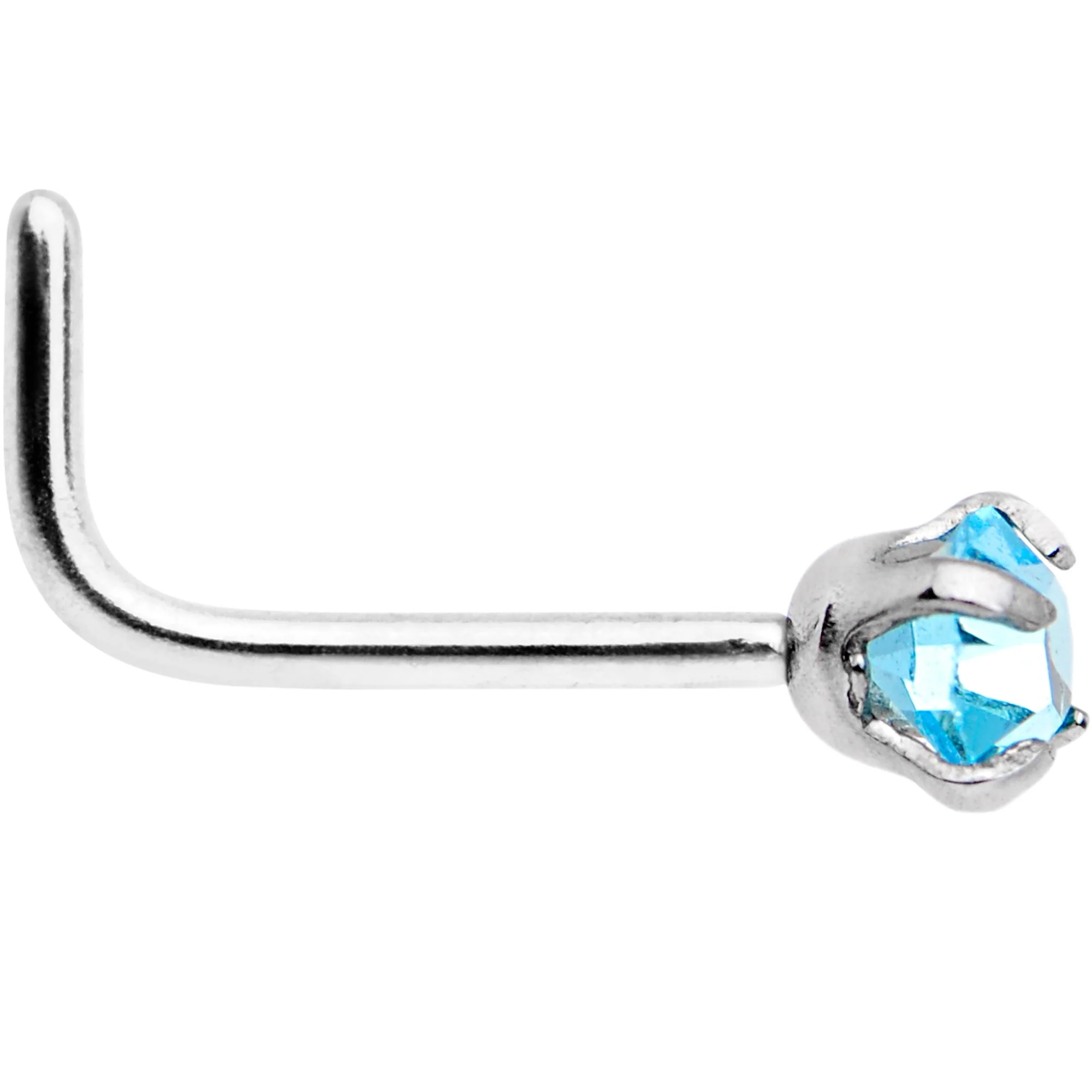 20G 1/4 Aqua 3mm CZ Gem Steel L-Shape Nose Ring - Image 3