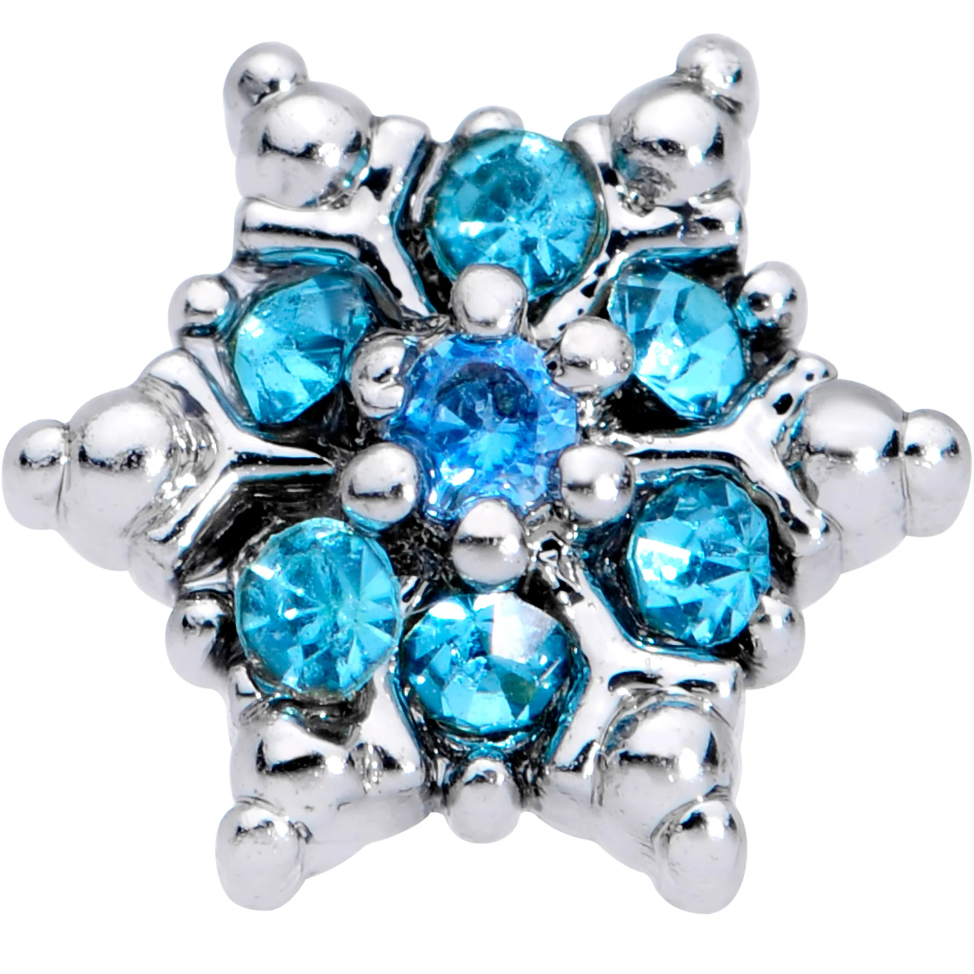 20G 1/4 Aqua CZ Gem Sassy Snowflake Christmas Nose Bone - Image 2